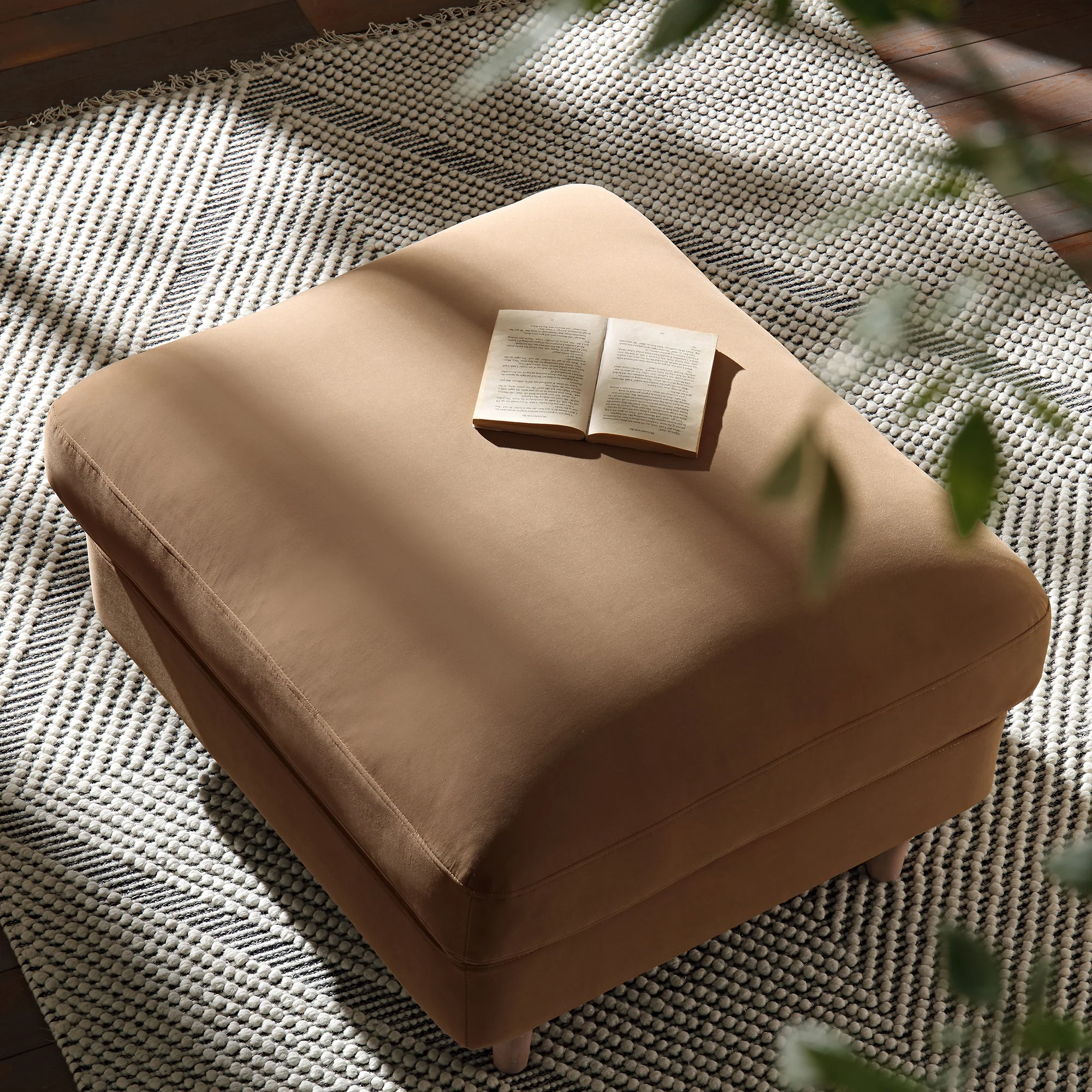 Daphnis Camel Velvet Sofa, Footstool - Image 3
