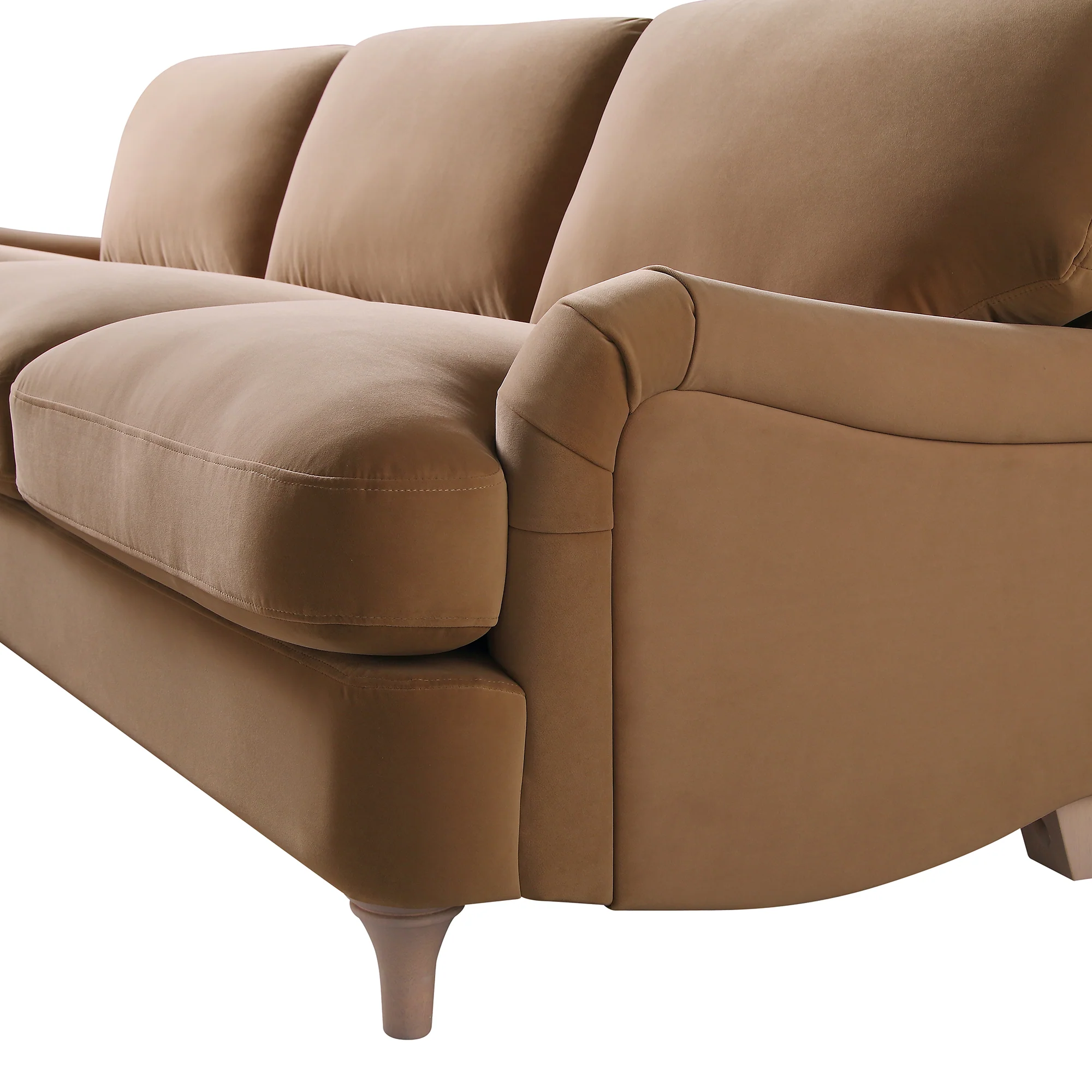 Daphnis Camel Velvet Sofa, Grande Chaise Sofa Left Hand Facing - Image 13