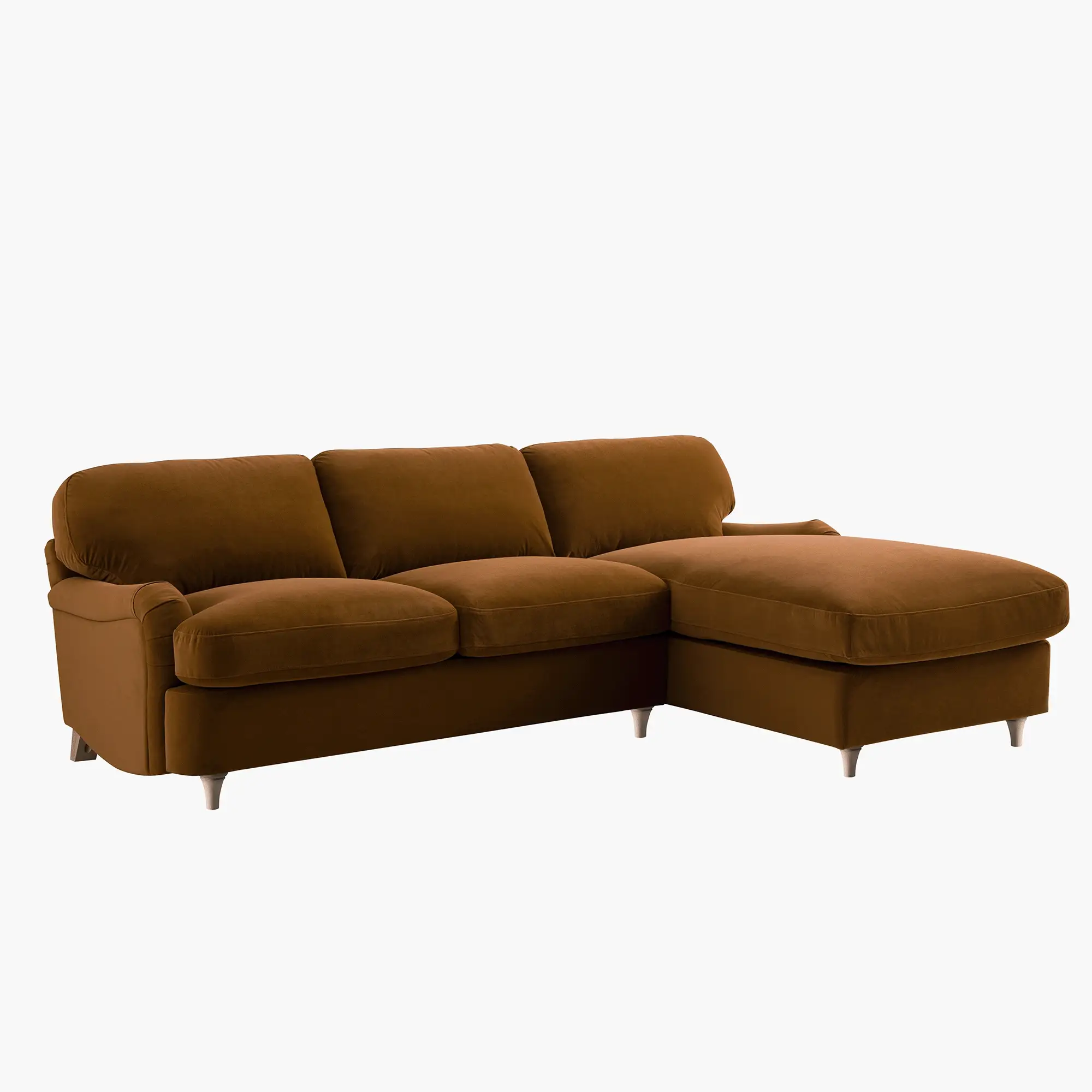 Daphnis Cinnamon Velvet Sofa Bed, Grande Chaise Sofa Right Hand Facing - Image 8