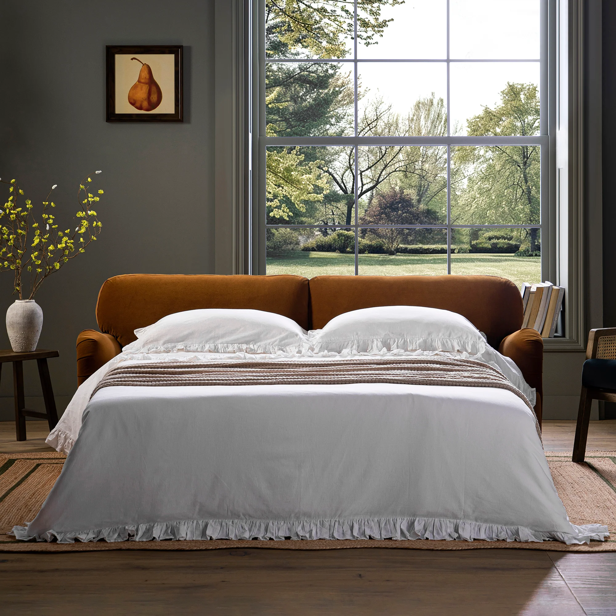 Daphnis Cinnamon Velvet Sofa Bed, Large 3-Seater - Image 3