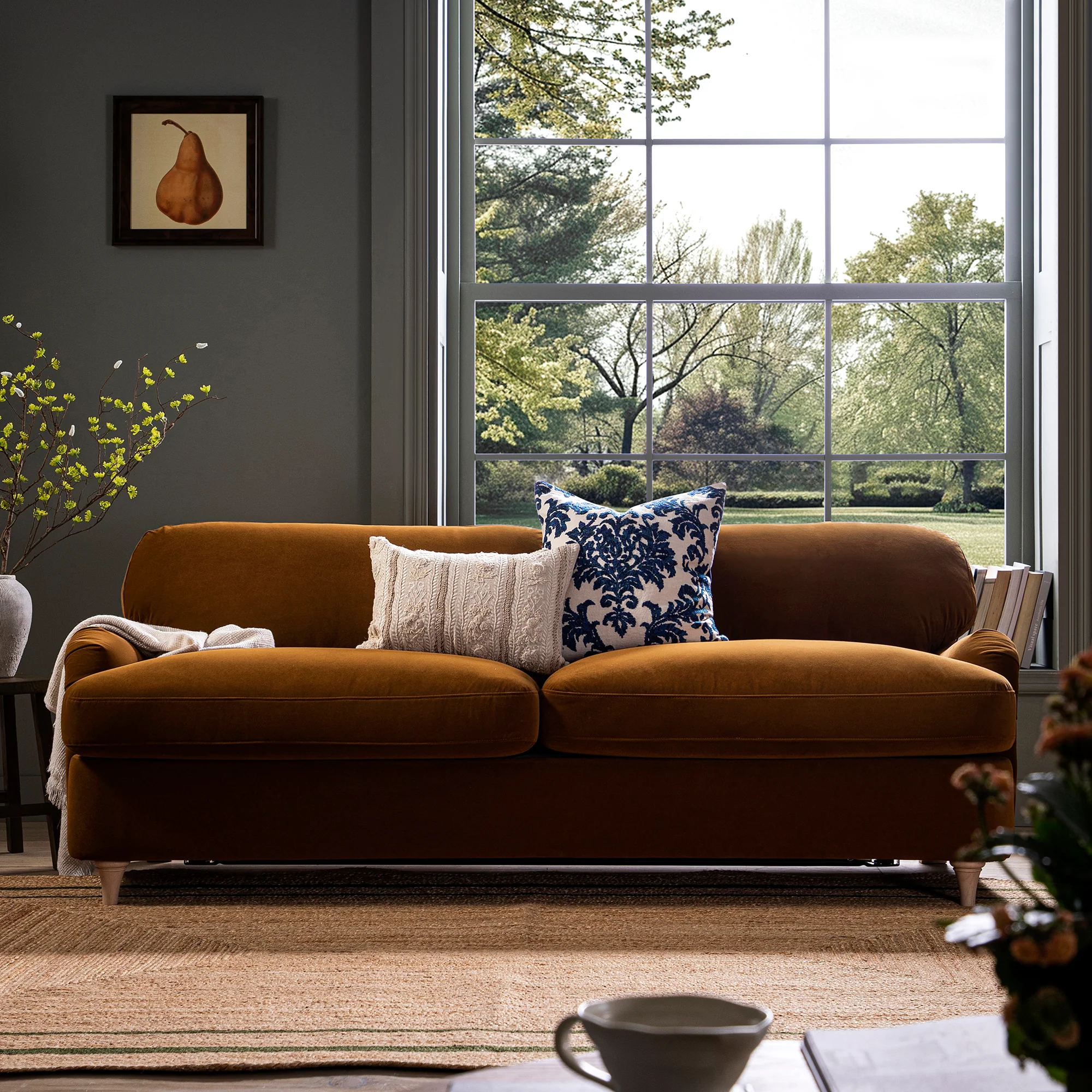 Daphnis Cinnamon Velvet Sofa Bed, Large 3-Seater - Image 4