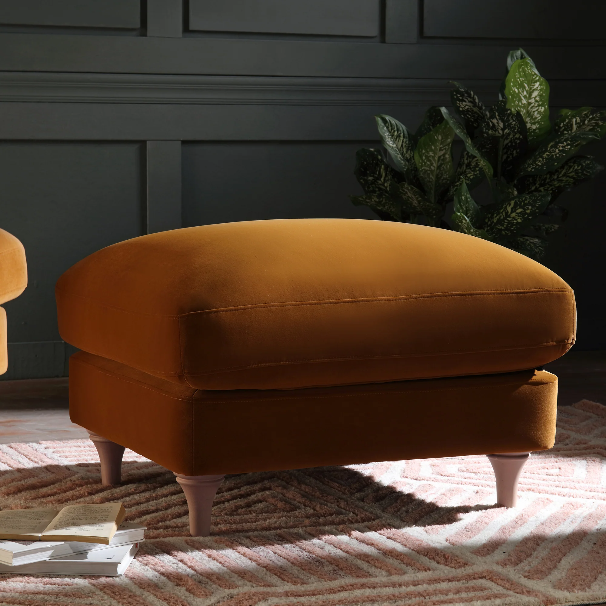 Daphnis Cinnamon Velvet Sofa, Footstool - Image 2