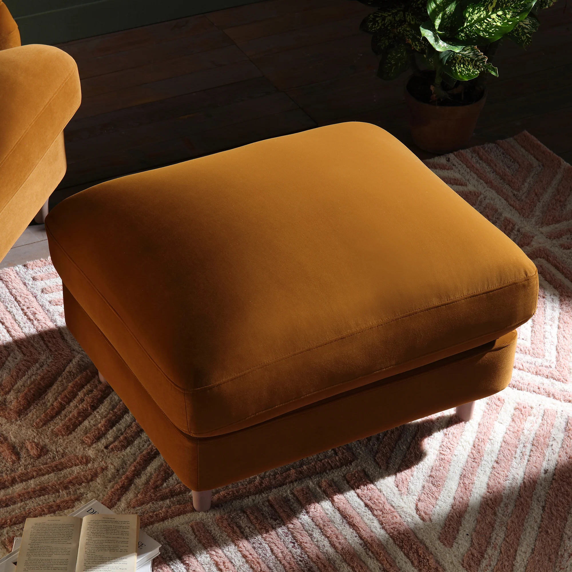 Daphnis Cinnamon Velvet Sofa, Footstool - Image 3