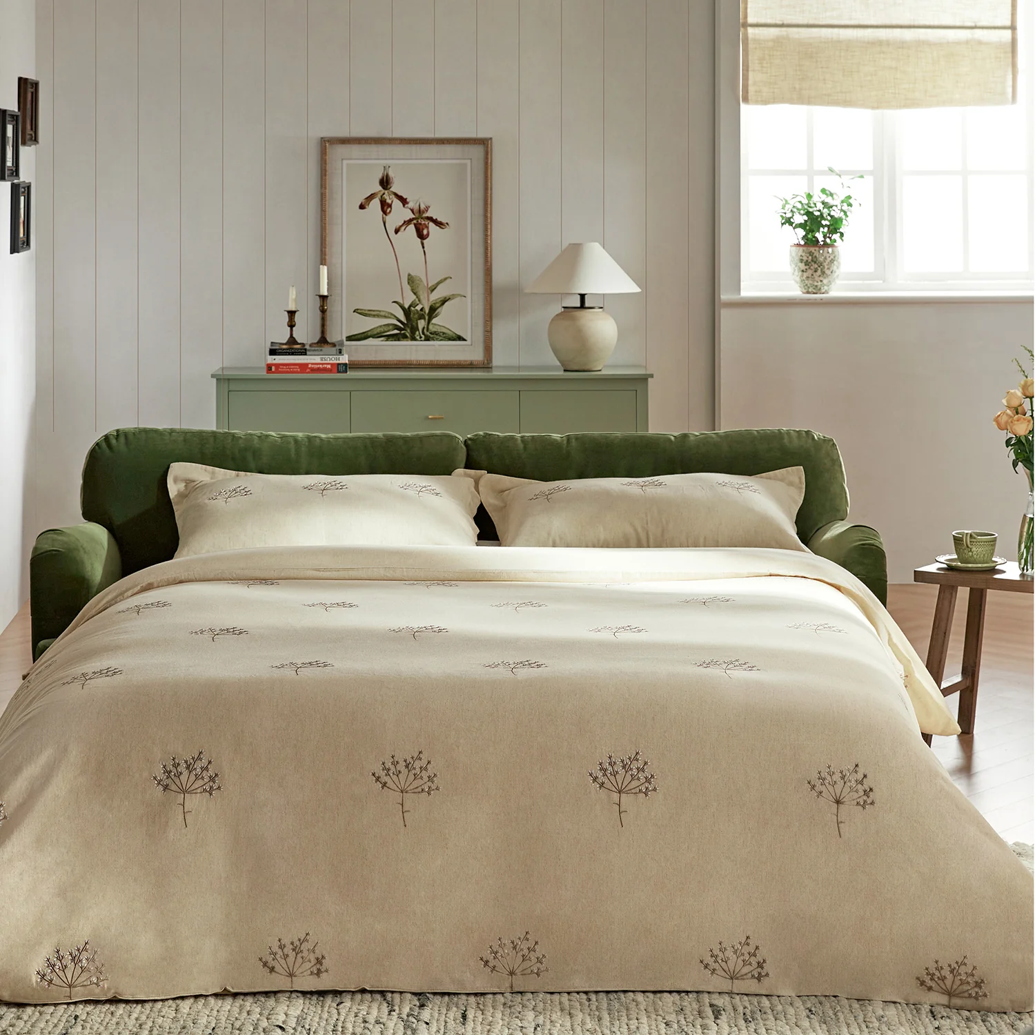 Daphnis Fern Green Velvet Sofa Bed, Large 3-Seater - Image 3