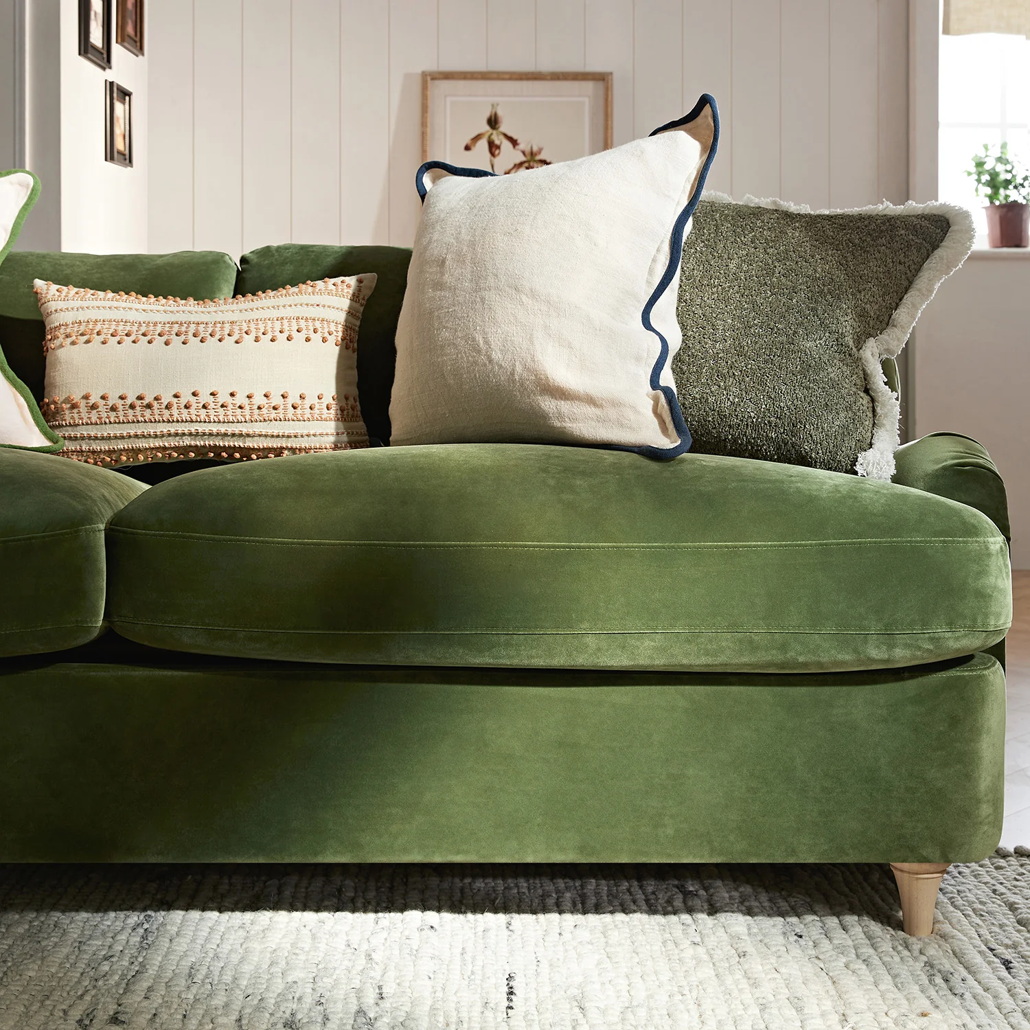 Daphnis Fern Green Velvet Sofa Bed, Large 3-Seater - Image 6