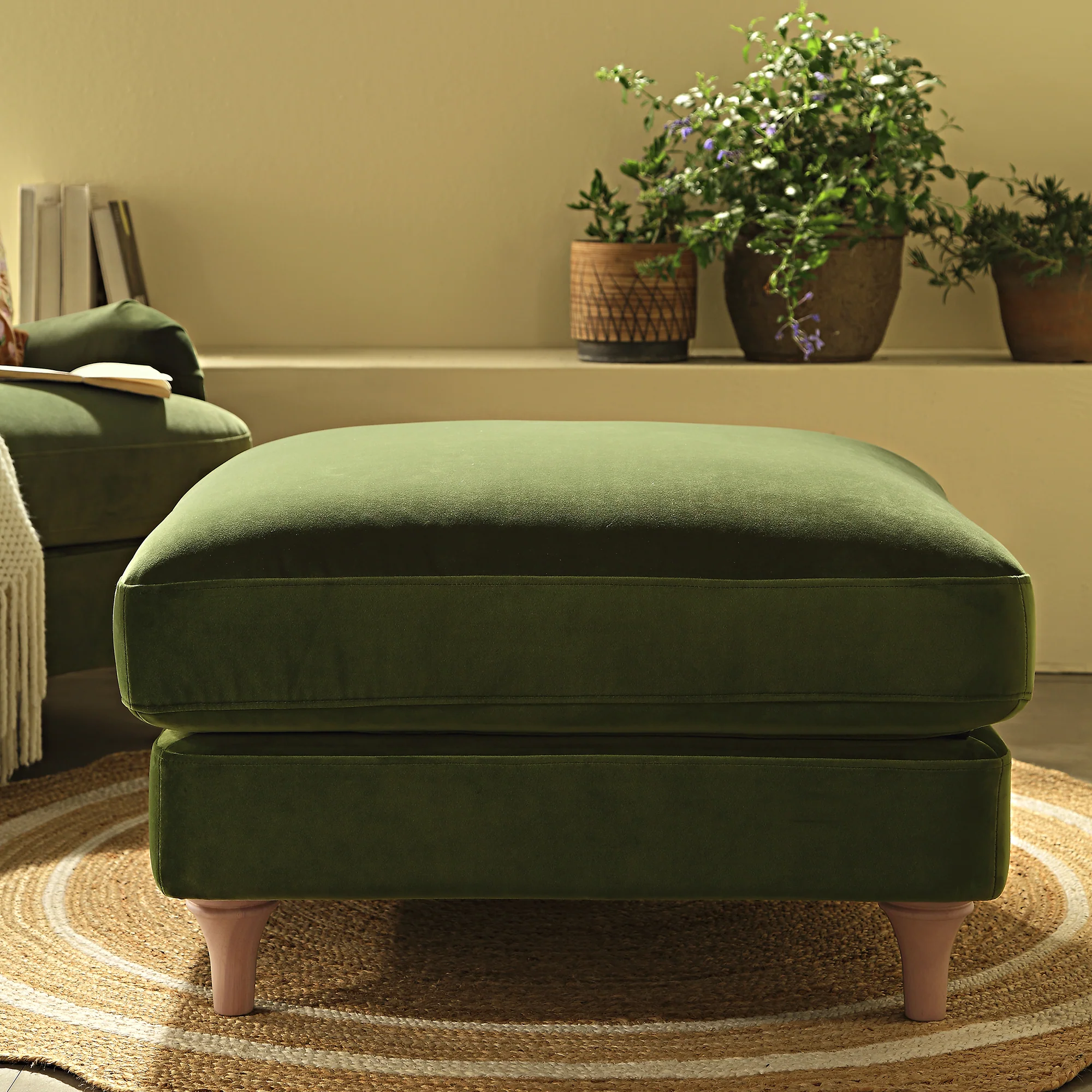 Daphnis Fern Green Velvet Sofa, Footstool - Image 2