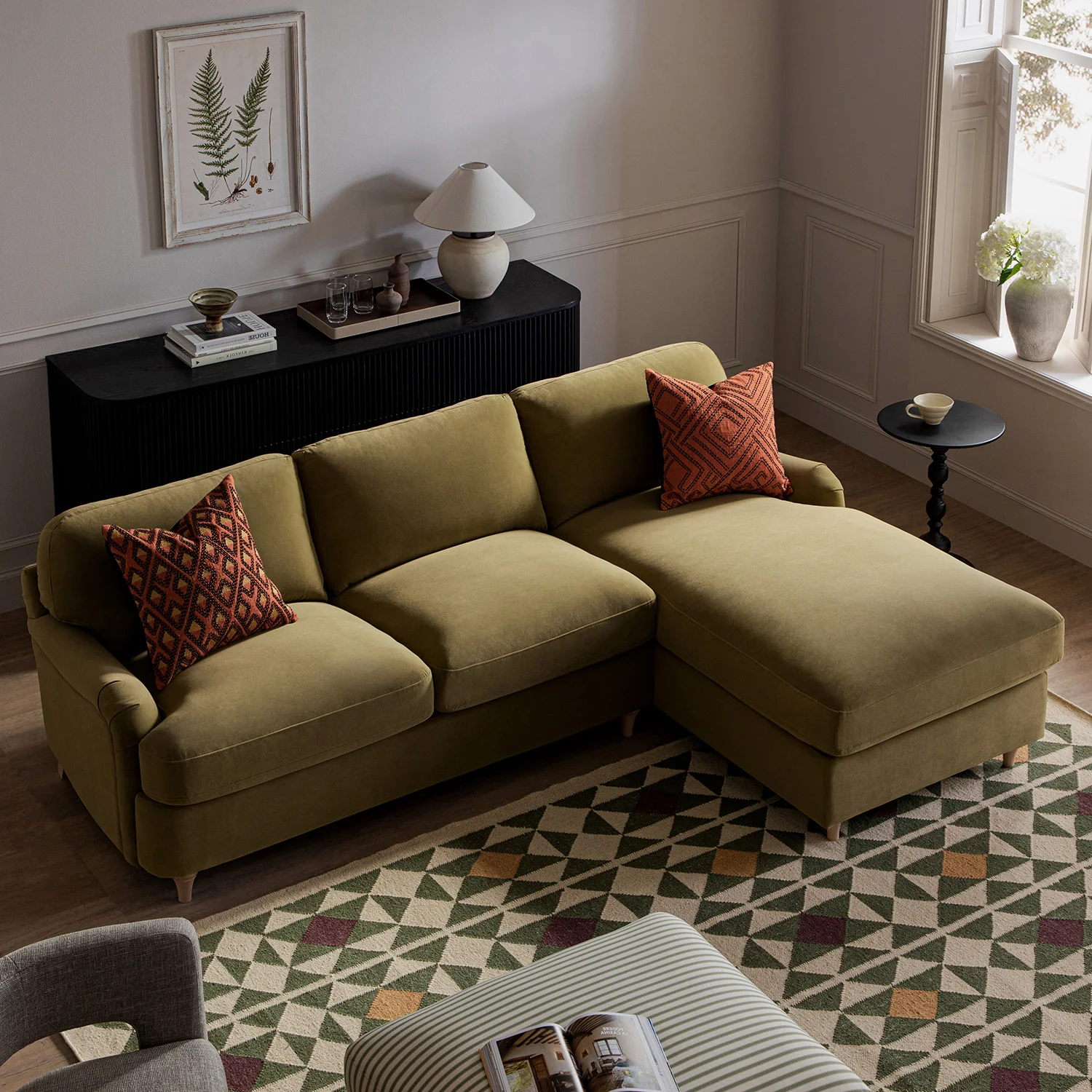 Daphnis Fudge Velvet Sofa Bed, Grande Chaise Right Hand Facing - Image 3