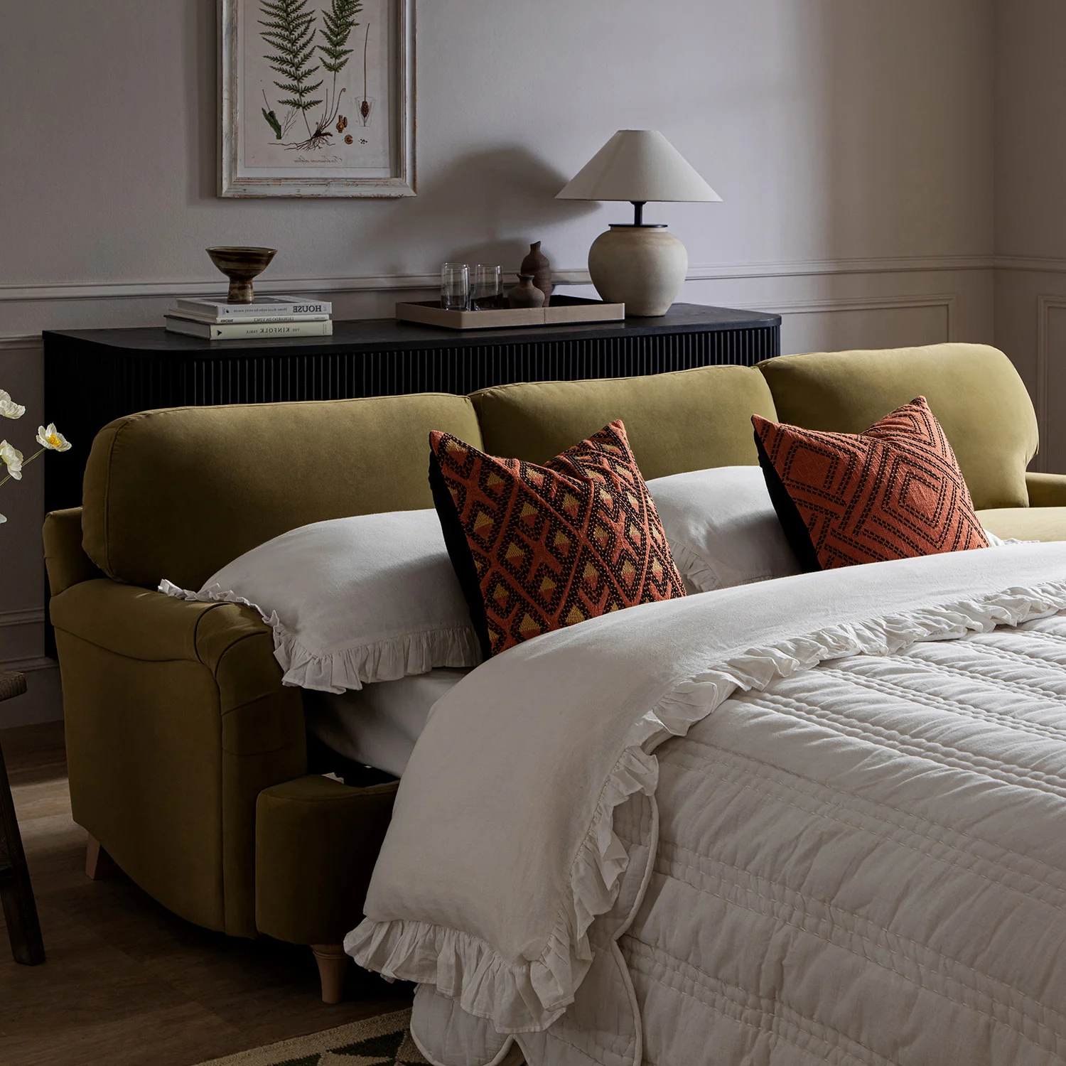 Daphnis Fudge Velvet Sofa Bed, Grande Chaise Right Hand Facing - Image 7