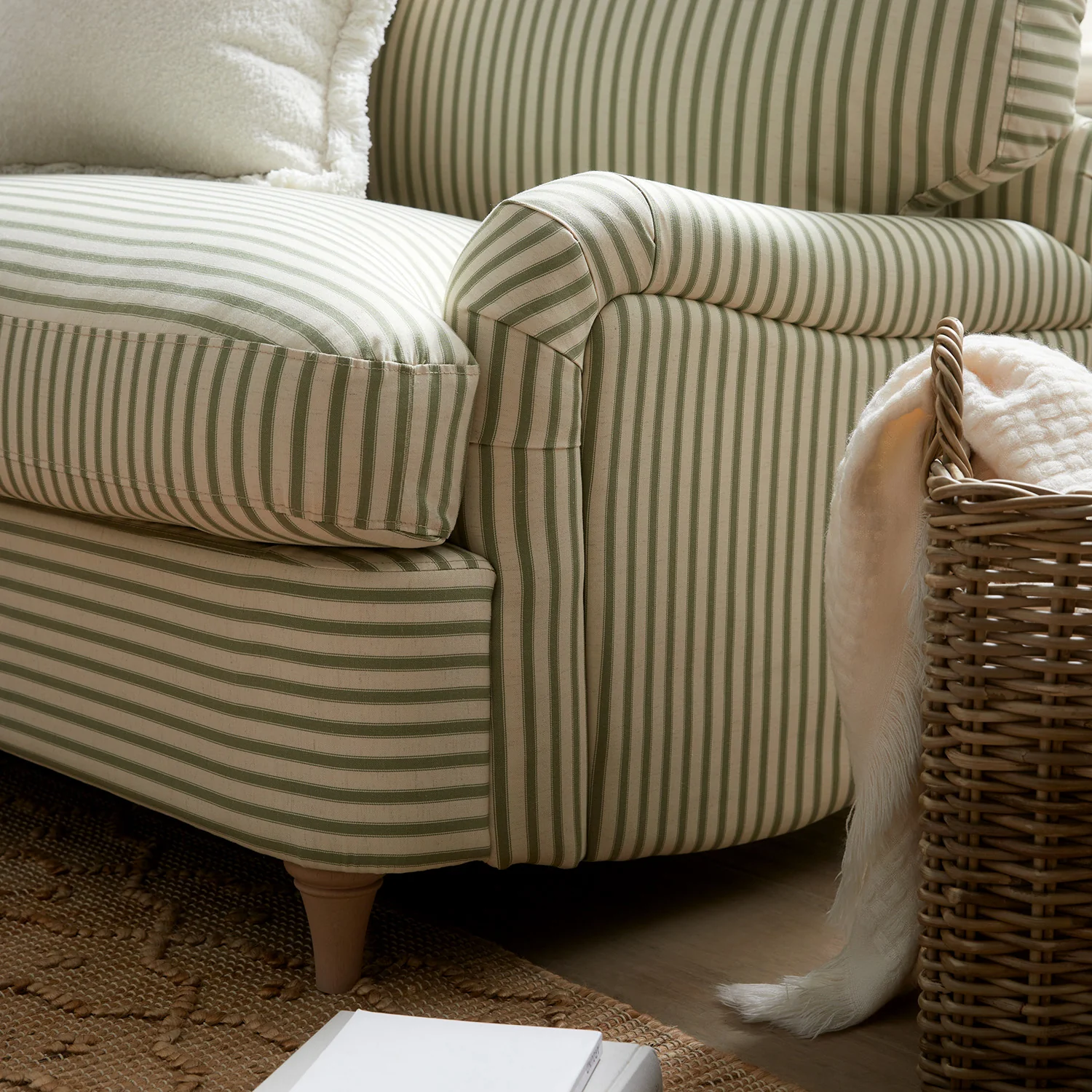 Daphnis Green Striped Linen Blend Fabric Sofa Bed, Loveseat - Image 8
