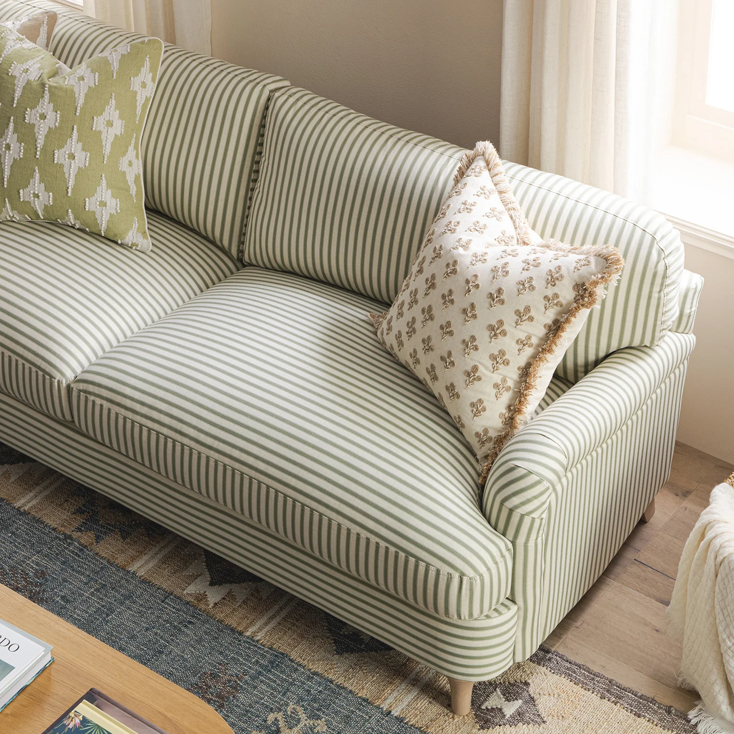 Daphnis Green Striped Linen Blend Sofa, 3-Seater - Image 4