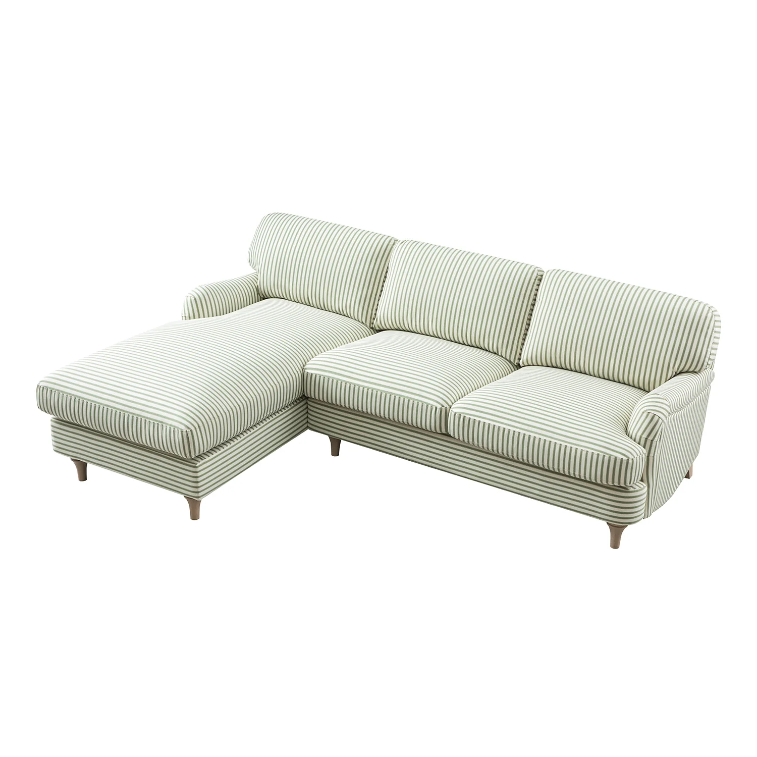 Daphnis Green Striped Linen Blend Sofa, Grande Chaise Sofa Left Hand Facing - Image 10