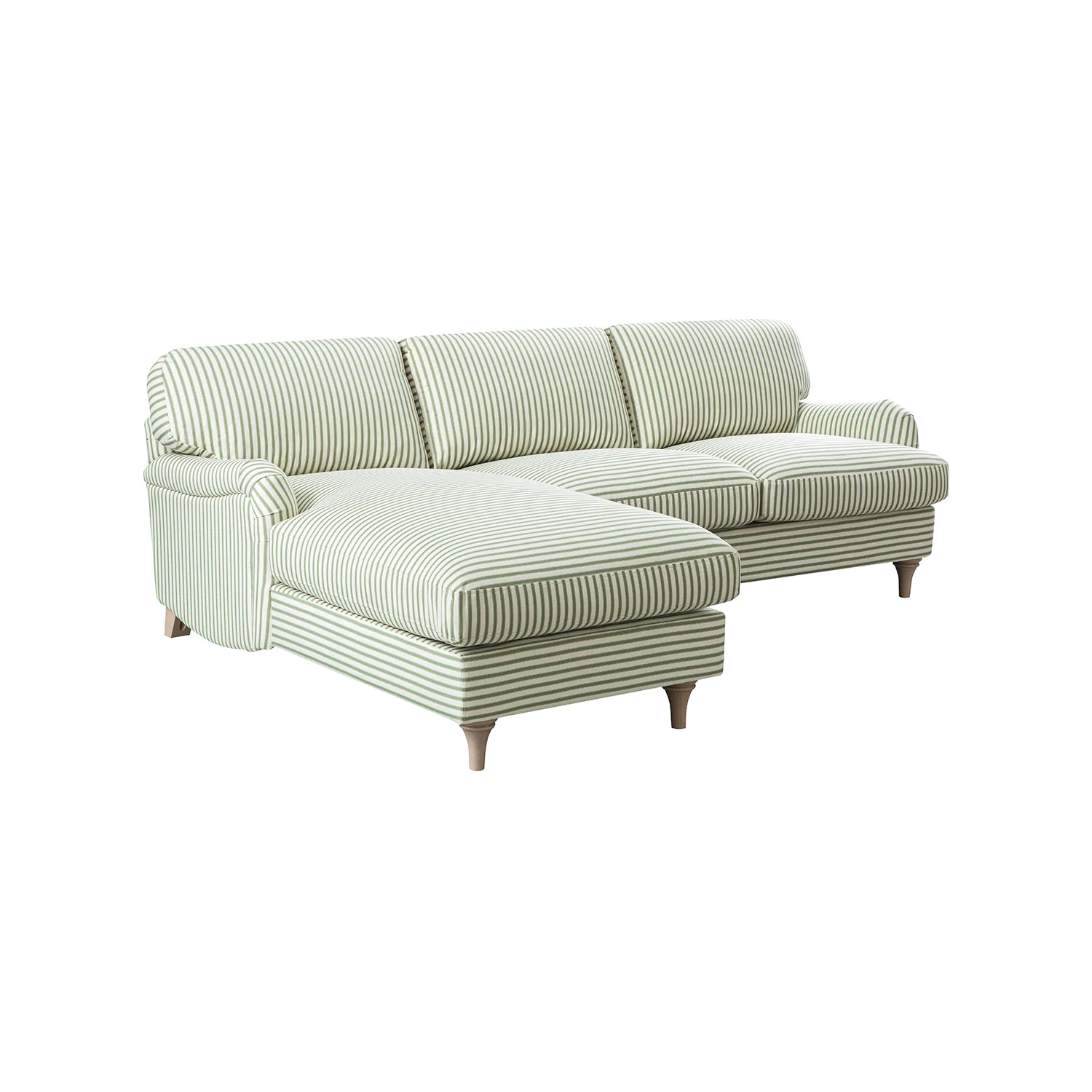 Daphnis Green Striped Linen Blend Sofa, Grande Chaise Sofa Left Hand Facing - Image 13
