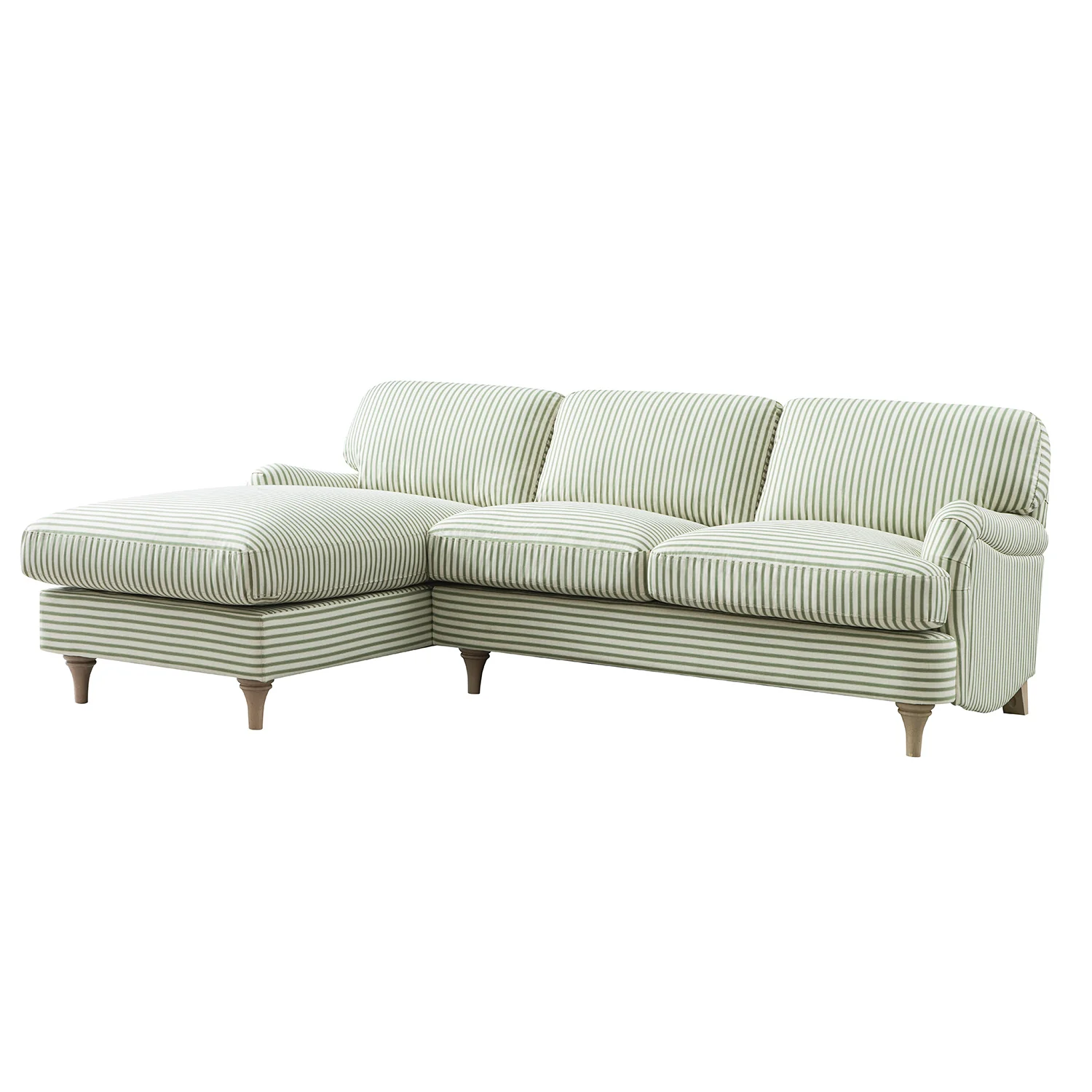 Daphnis Green Striped Linen Blend Sofa, Grande Chaise Sofa Left Hand Facing - Image 7