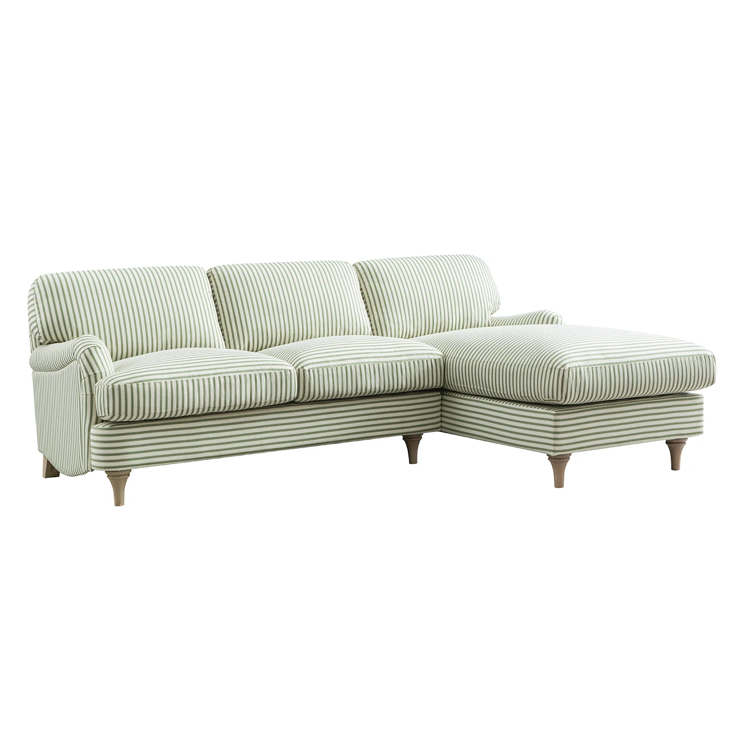 Daphnis Green Striped Linen Blend Sofa, Grande Chaise Sofa Right Hand Facing - Image 7