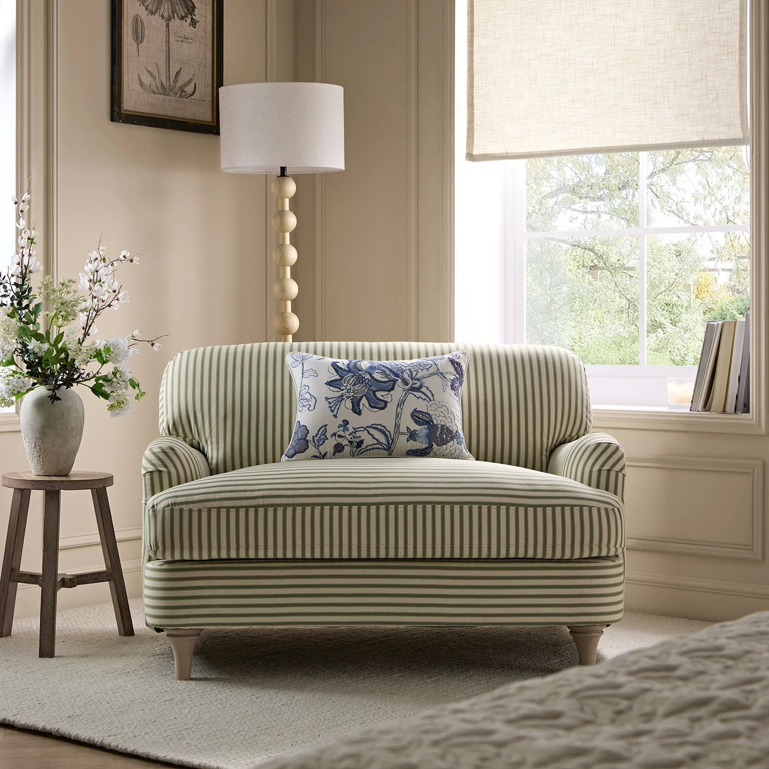 Daphnis Green Striped Linen Blend Sofa, Loveseat - Image 2