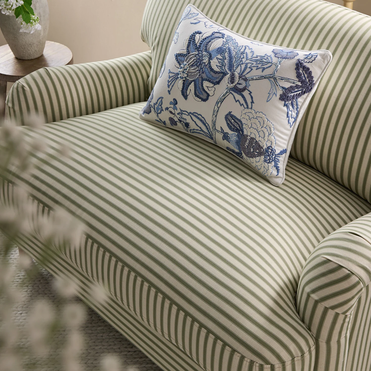 Daphnis Green Striped Linen Blend Sofa, Loveseat - Image 4
