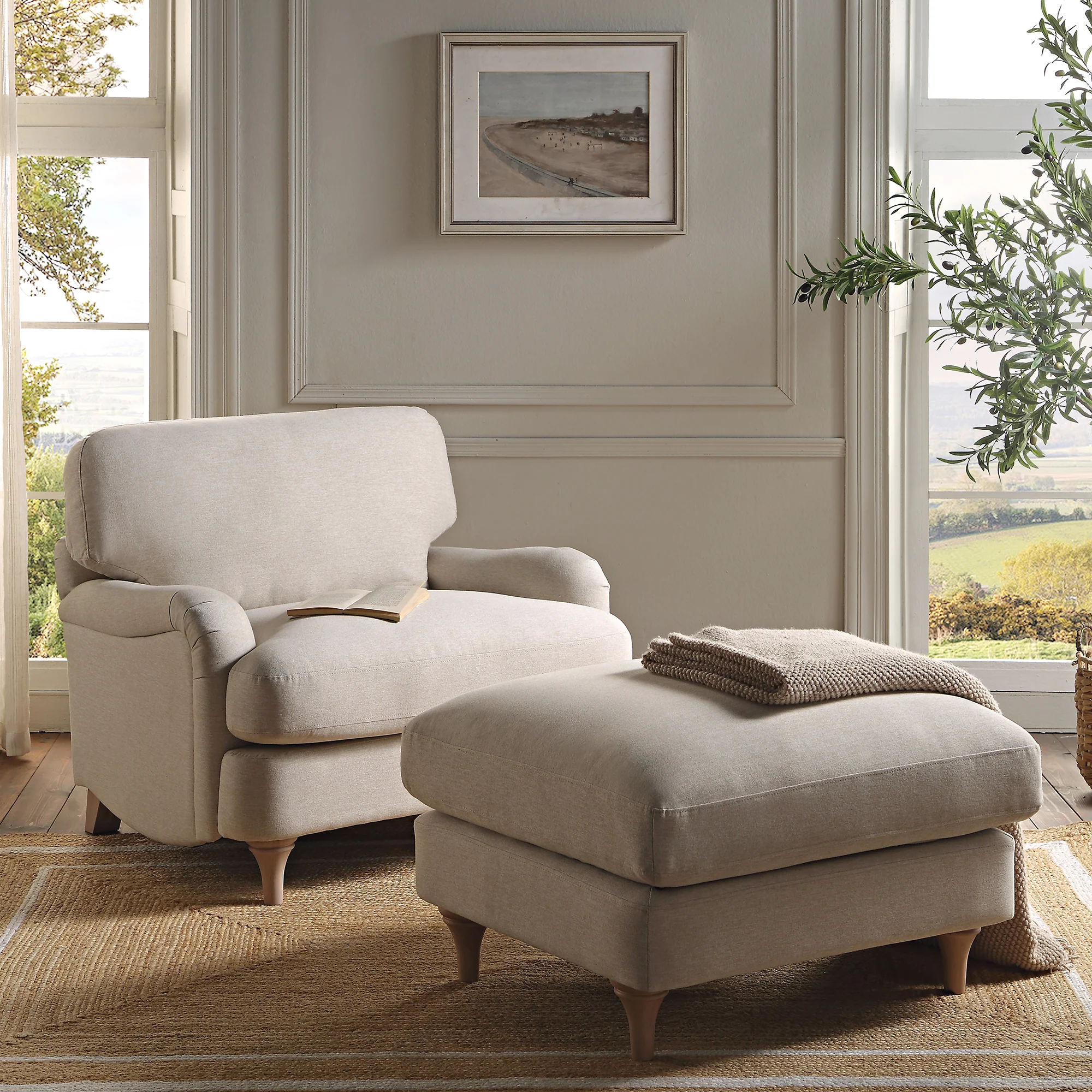 Daphnis Oatmeal Fabric Sofa, Footstool - Image 4