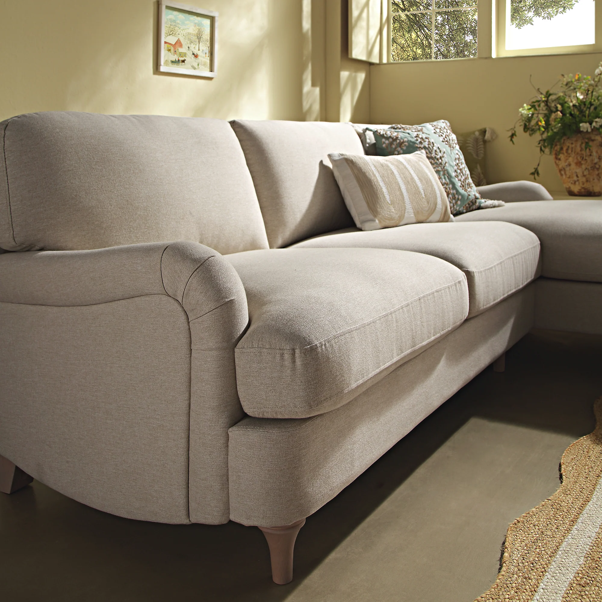 Daphnis Oatmeal Fabric Sofa, Grande Chaise Sofa Right Hand Facing - Image 3