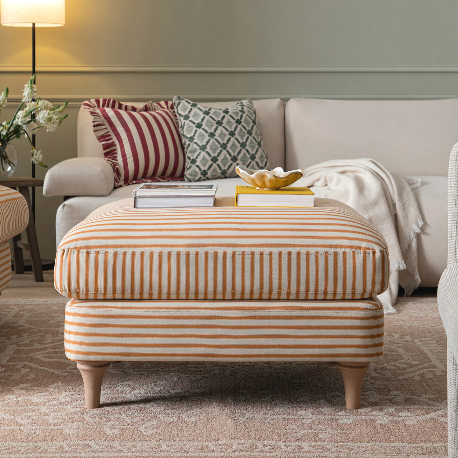 Daphnis Ochre Striped Linen Blend Footstool - Image 2