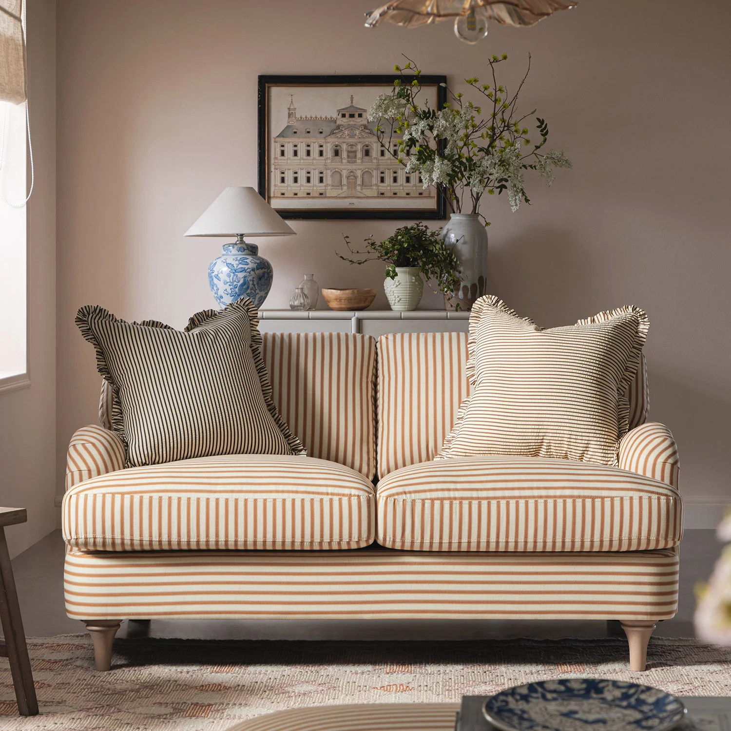 Daphnis Ochre Striped Linen Blend Sofa, 2-Seater - Image 2