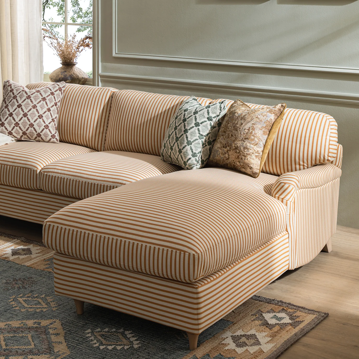 Daphnis Ochre Striped Linen Blend Sofa Bed, Grande Chaise Right Hand Facing - Image 6