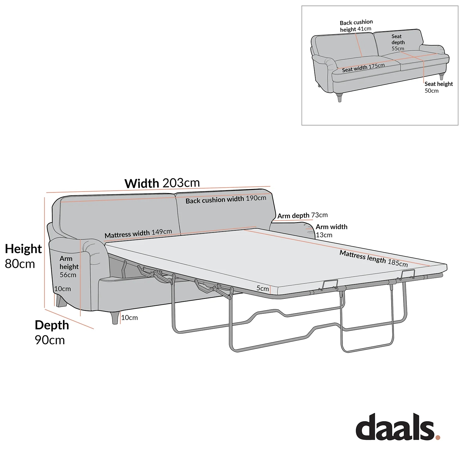 Daphnis Blue Striped Linen Blend Sofa Bed, Large 3-Seater - Image 13