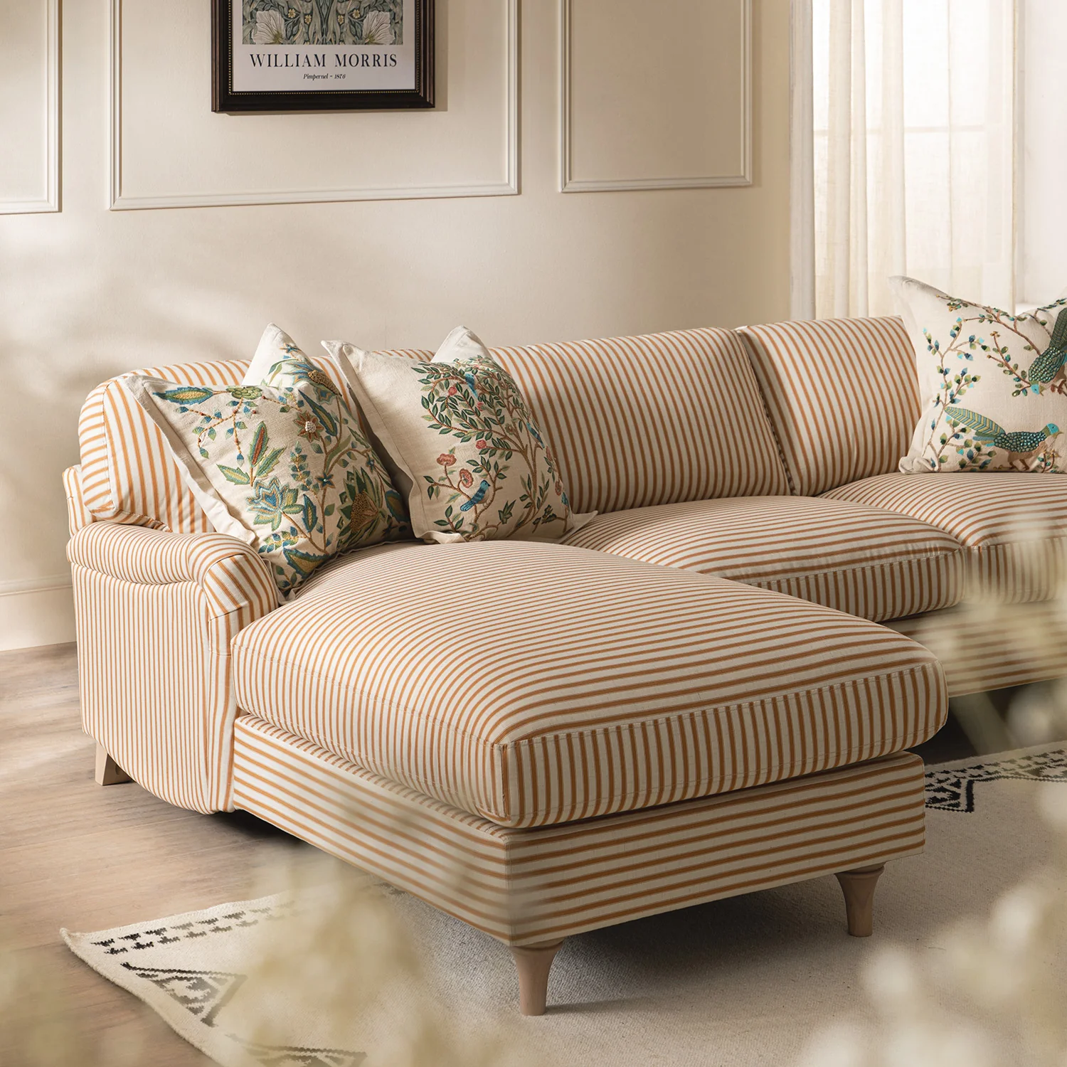 Daphnis Ochre Striped Linen Blend Sofa, Grande Chaise Sofa Left Hand Facing - Image 3
