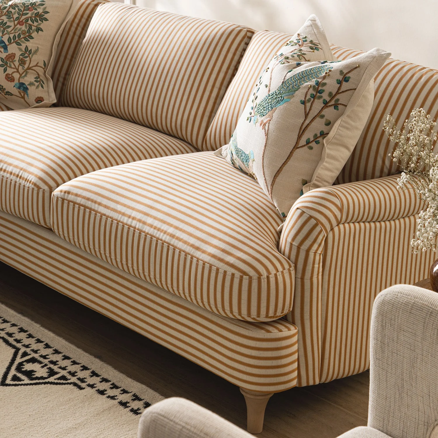 Daphnis Ochre Striped Linen Blend Sofa, Grande Chaise Sofa Left Hand Facing - Image 4