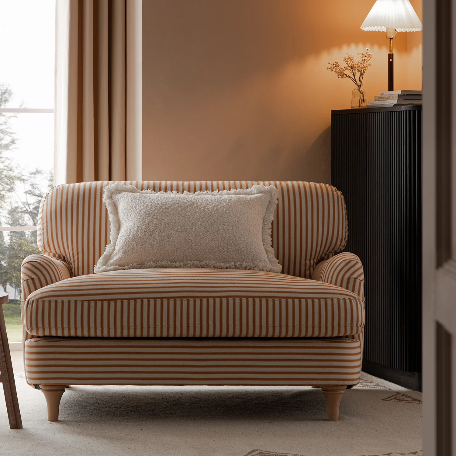 Daphnis Ochre Striped Linen Blend Sofa, Loveseat - Image 2