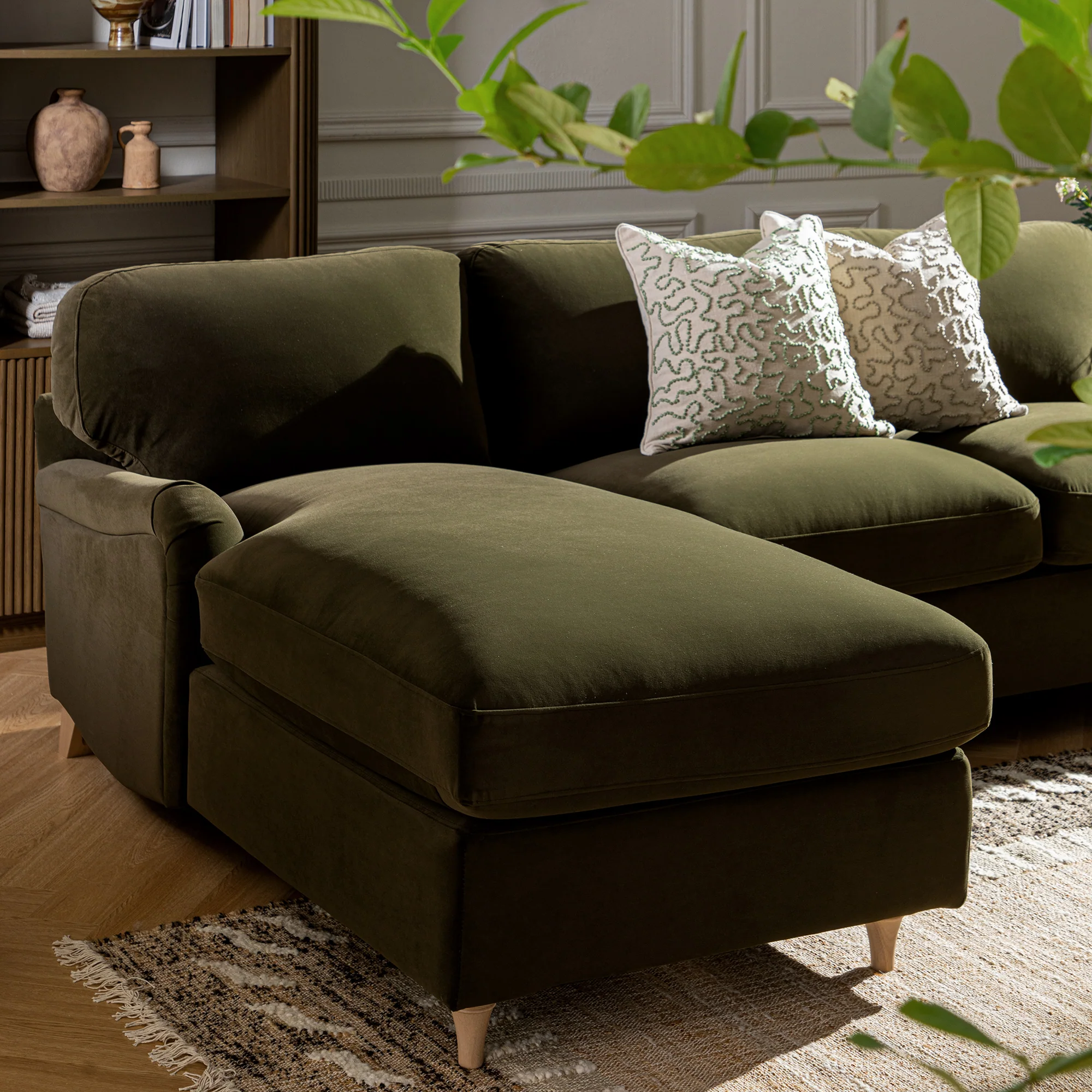 Daphnis Seaweed Velvet Sofa Bed, Grande Chaise Left Hand Facing - Image 6
