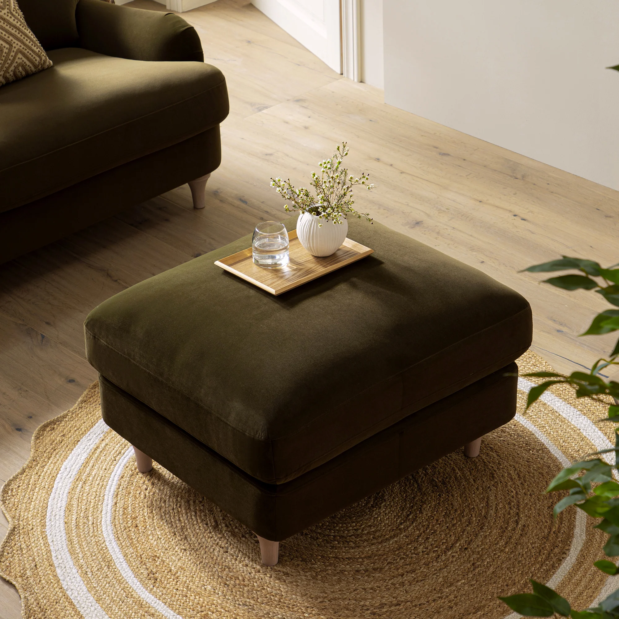 Daphnis Seaweed Velvet Sofa, Footstool - Image 2