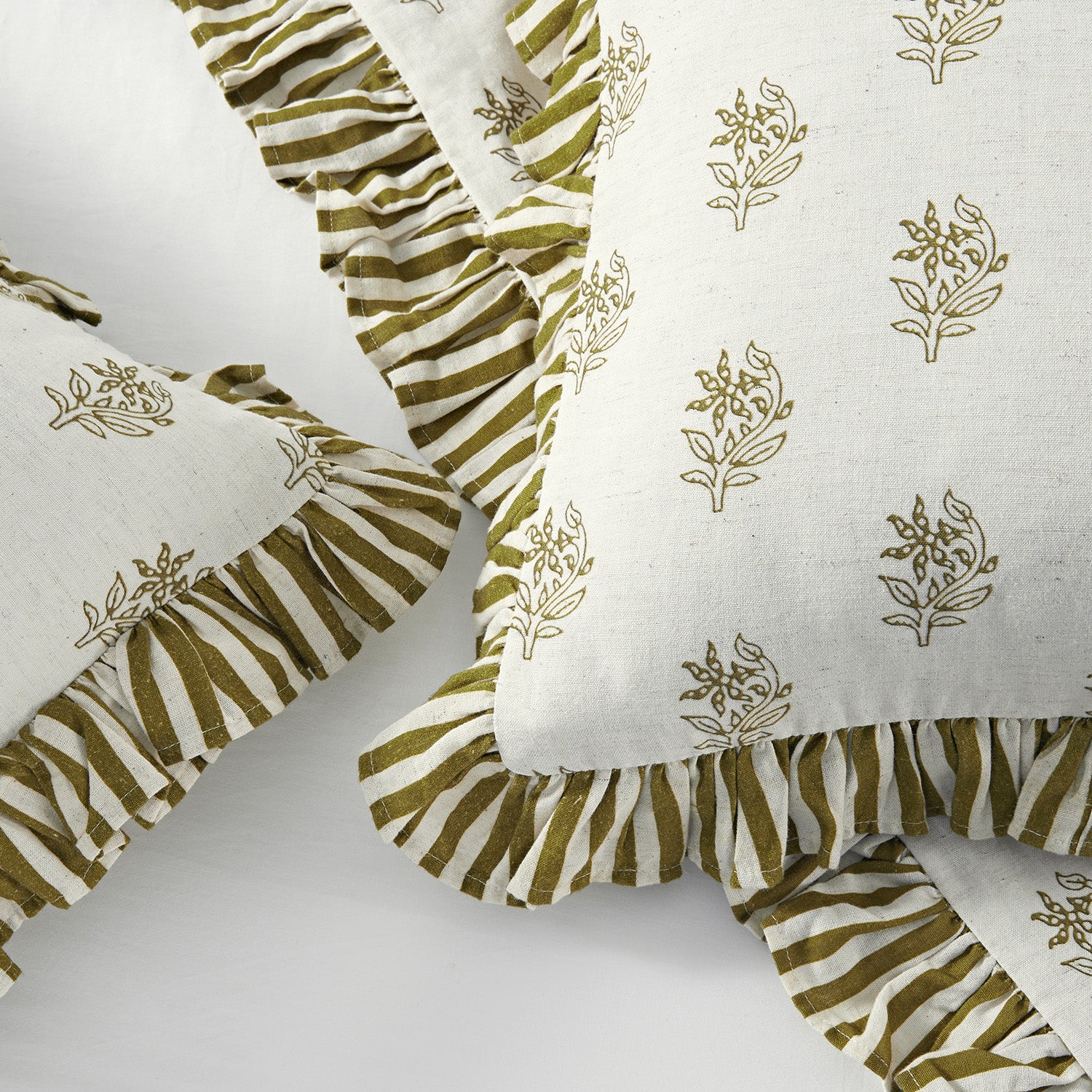 Darcy Floral Olive Green Ruffle Linen Blend Duvet Set - Image 3