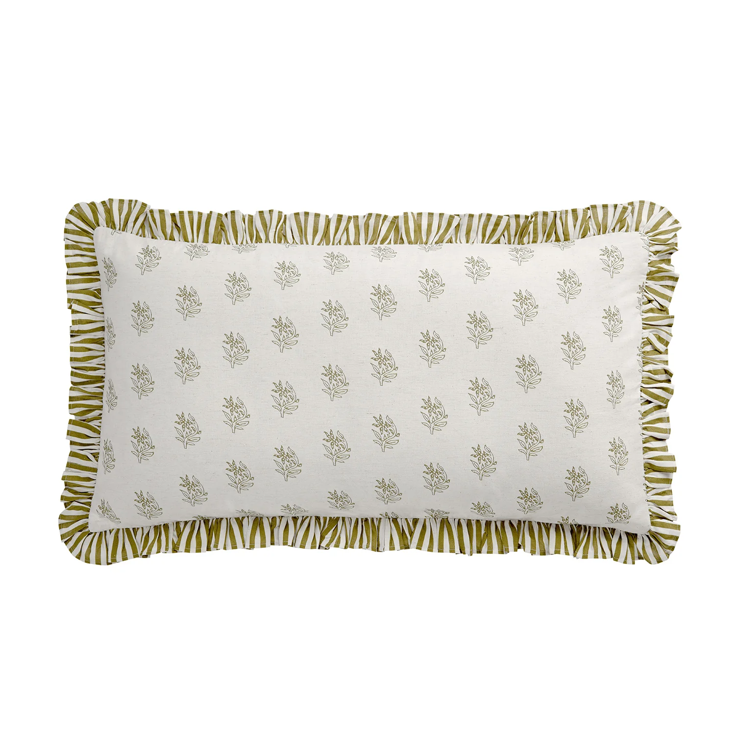 Darcy Floral Olive Green Ruffle Linen Blend Pillowcases - Pair - Image 3
