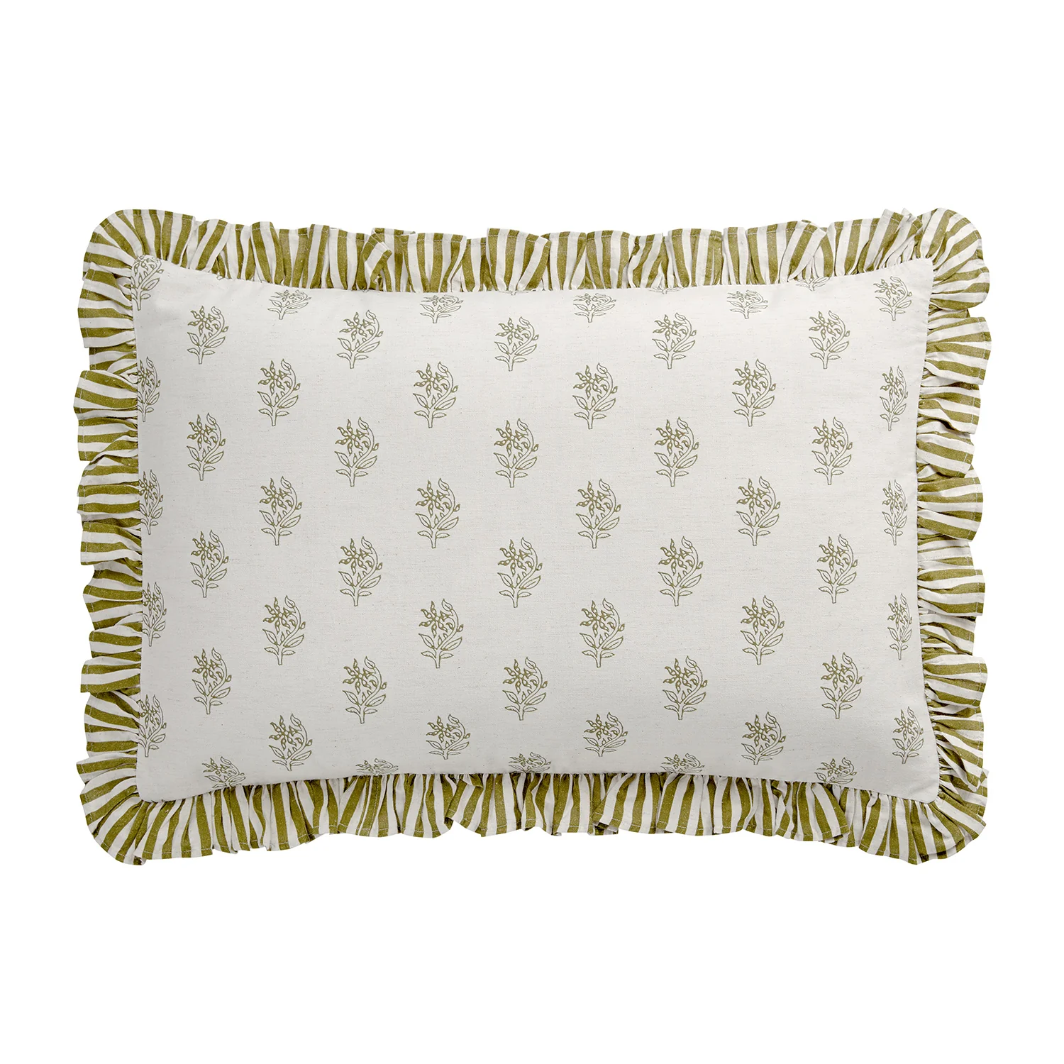 Darcy Floral Olive Green Ruffle Linen Blend Pillowcases - Pair - Image 4