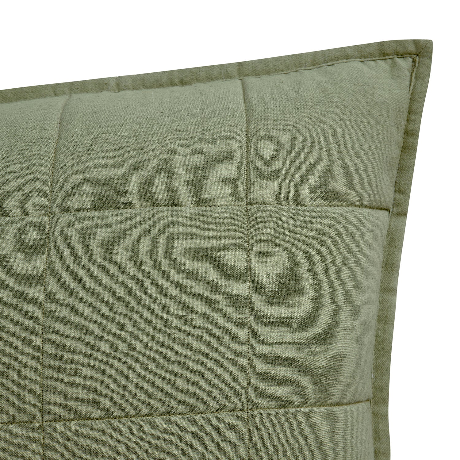 Darcy Floral Olive Green Quilted Reversible Linen Blend Continental Square Pillowcases - Pair - Image 4