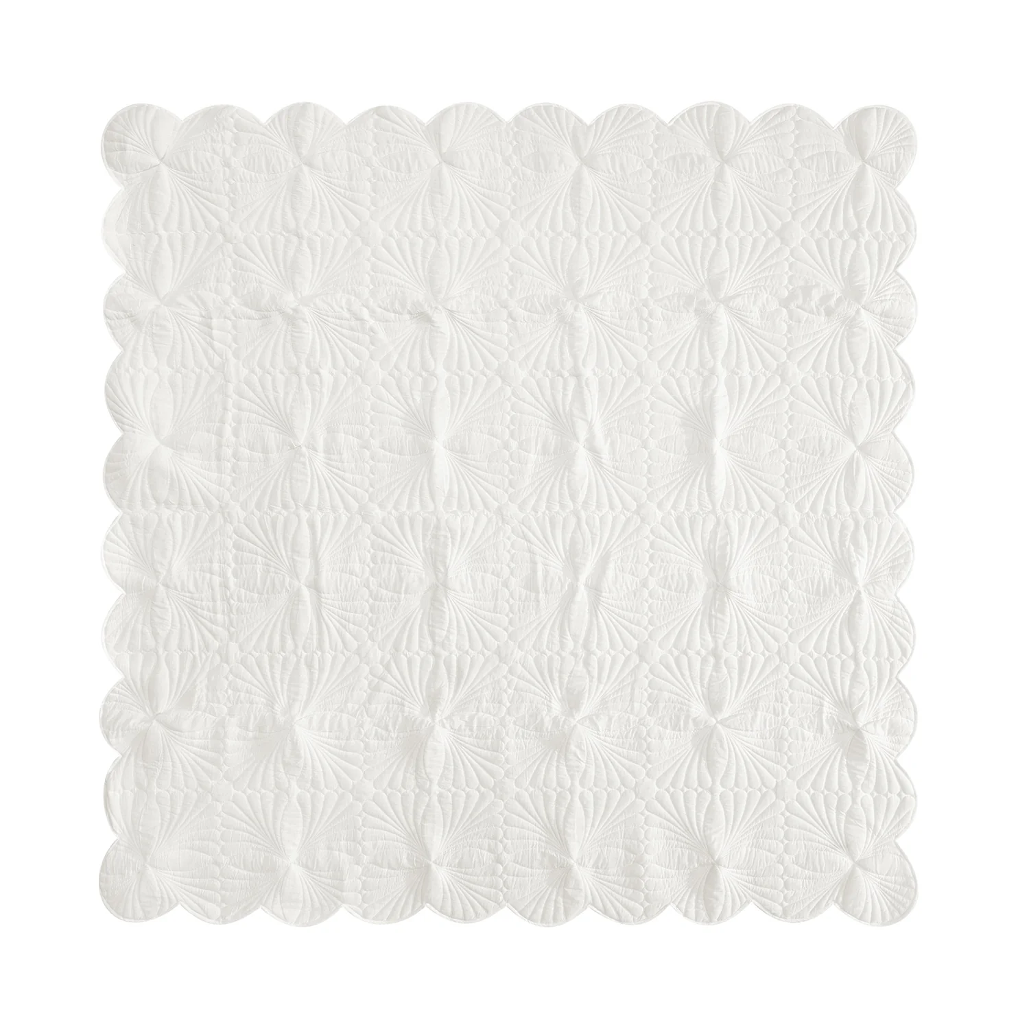 Darcy Rose Ivory White Scallop Quilted Linen Blend Bedspread - Image 5