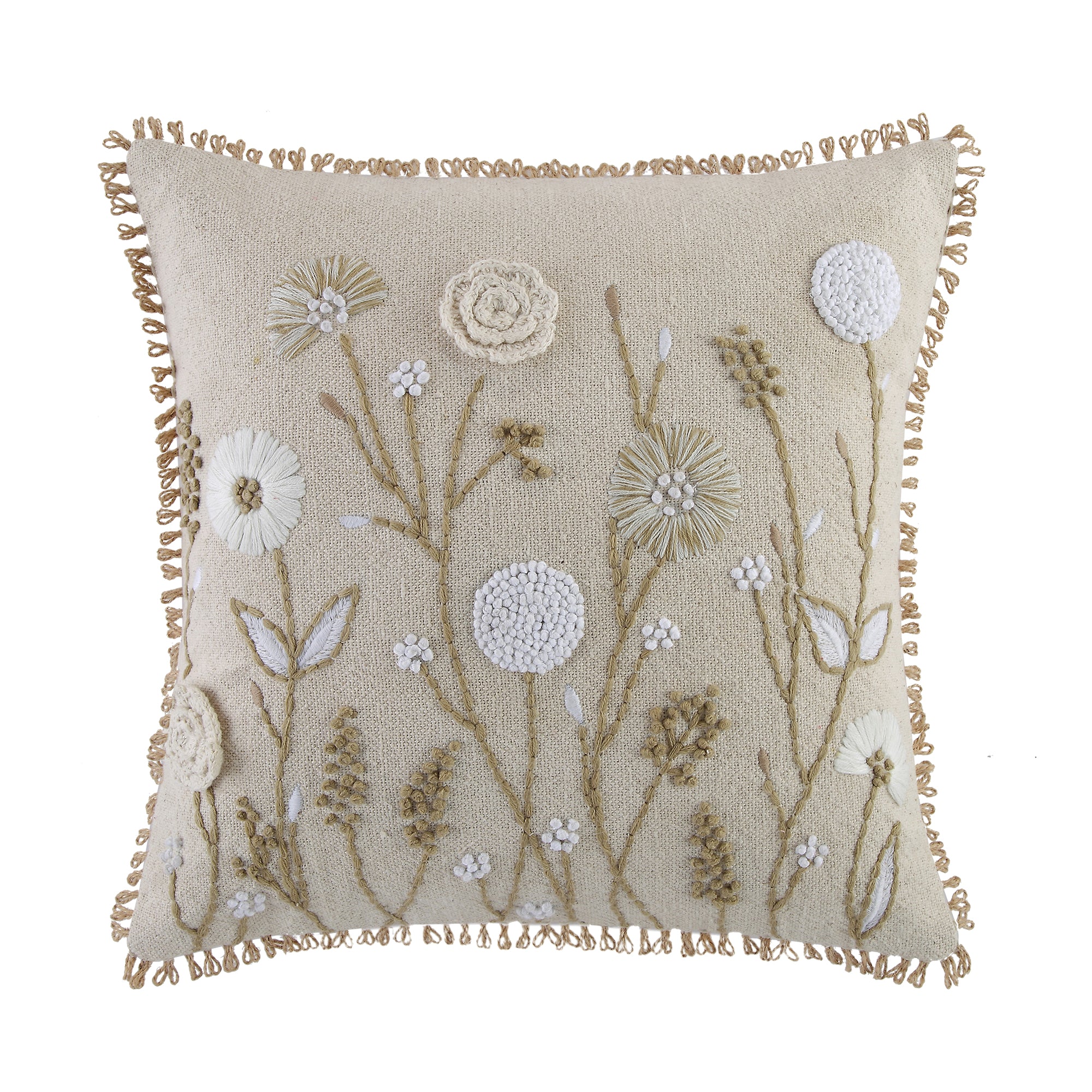 Delilah Crochet Jute Lace Hand Embroidered Square Cushion - Image 4