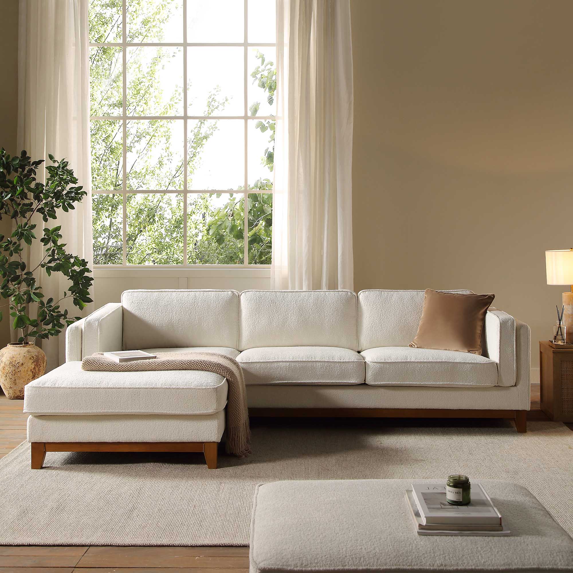 Dipley Beige Boucle Fabric Sofa, Grande Chaise Sofa Left Hand Facing - Image 2