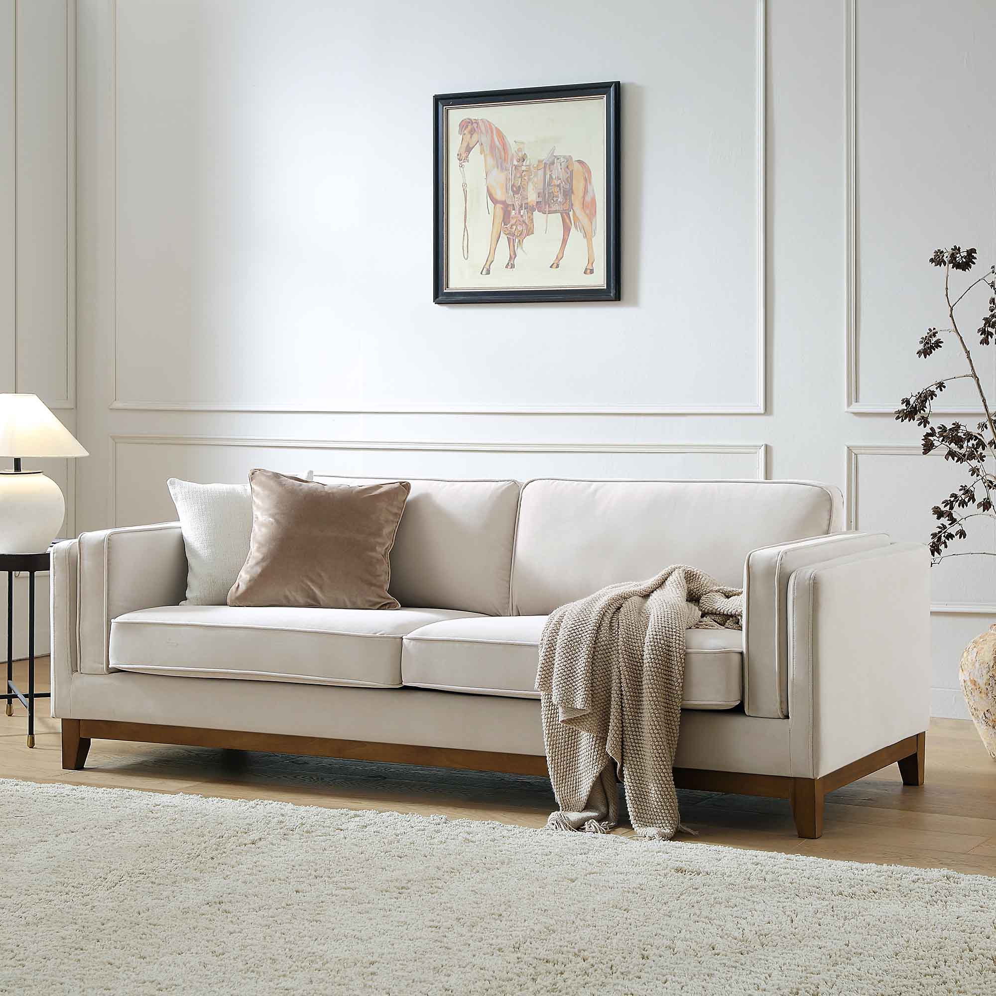 Dipley Champagne Velvet Sofa, 3-Seater - Image 2