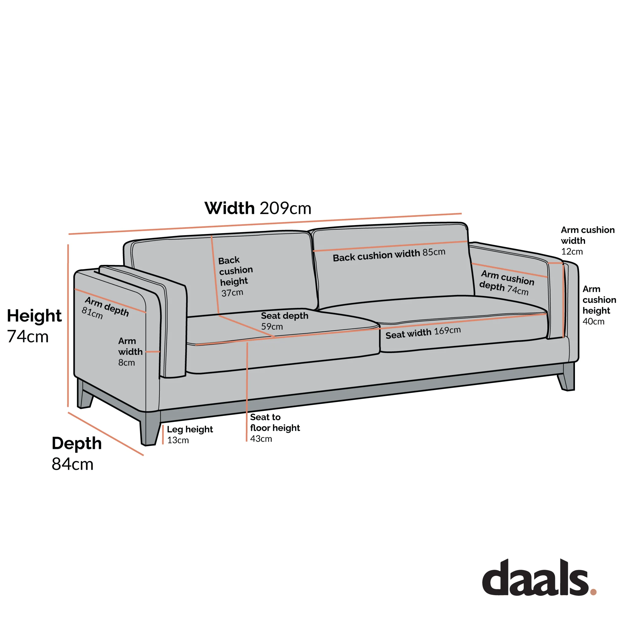Dipley Oatmeal Fabric Sofa, 3-Seater - Image 6