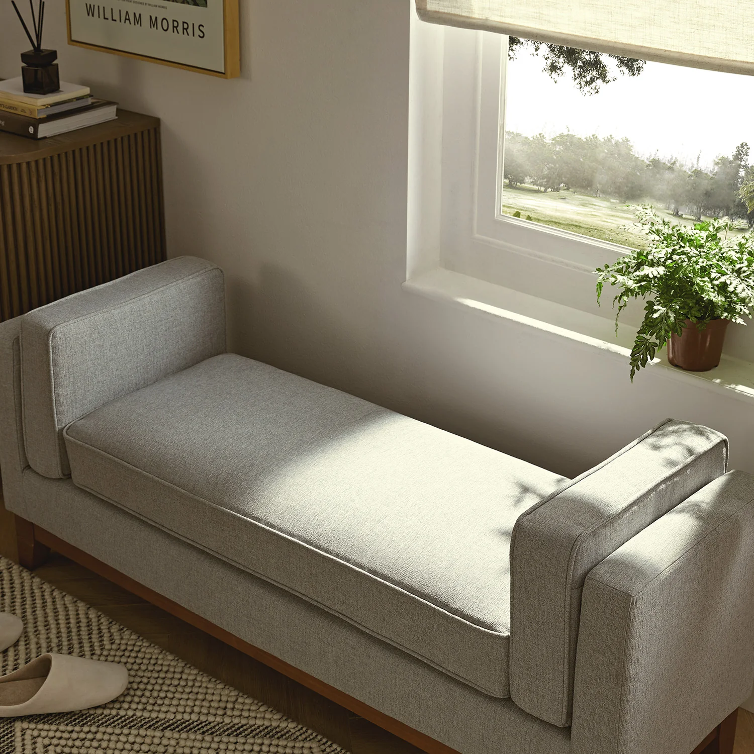 Dipley Sage Woven Fabric Upholstered Bench - Image 4