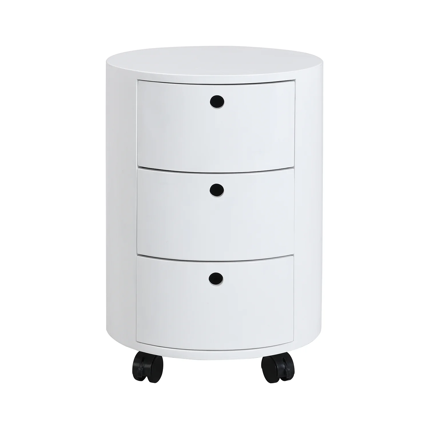 DOLIO Drum Chest Bedside Table, Barrel Side Table with Drawers High Gloss White 3 Drawer - Image 3