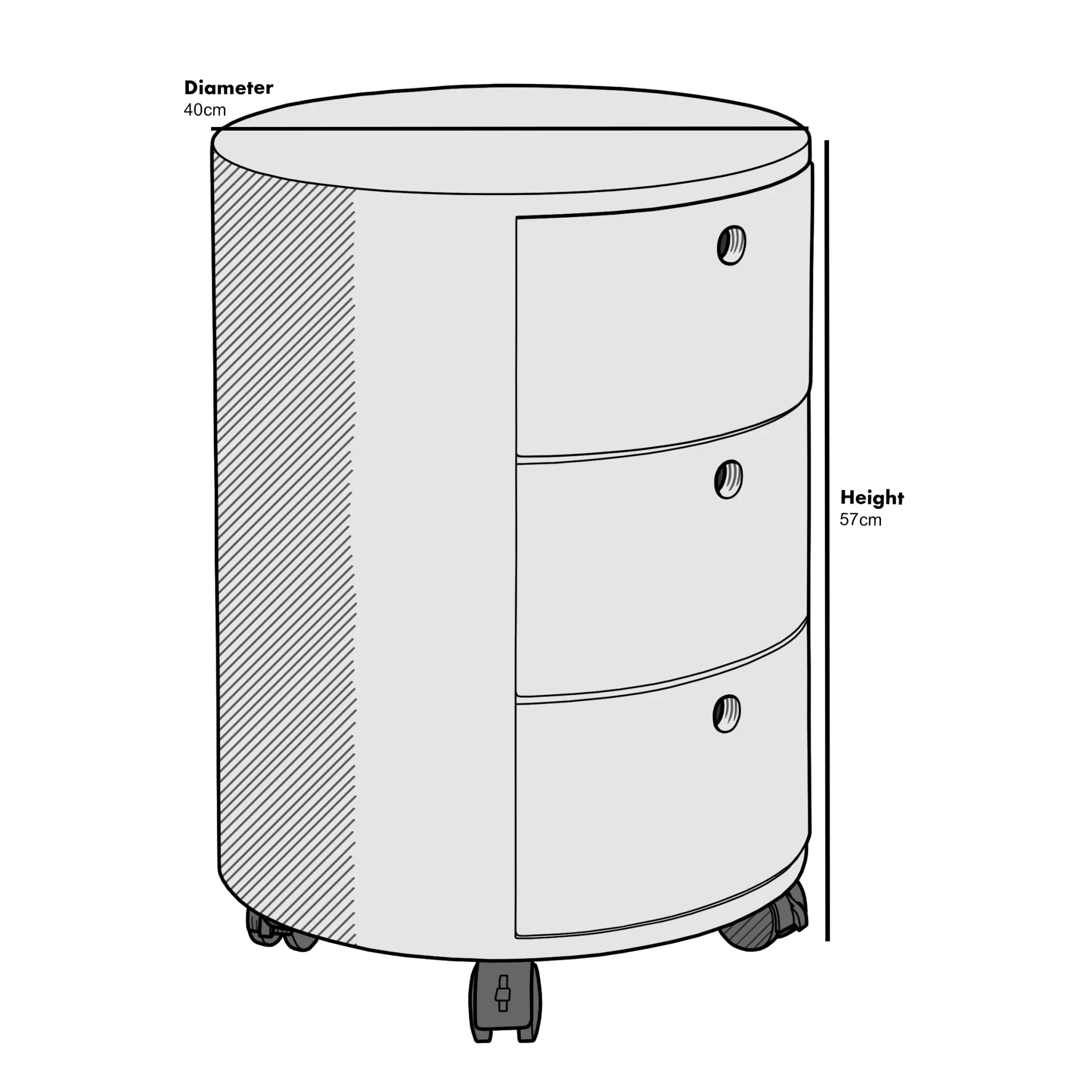 DOLIO Drum Chest Bedside Table, Barrel Side Table with Drawers High Gloss White 3 Drawer - Image 5
