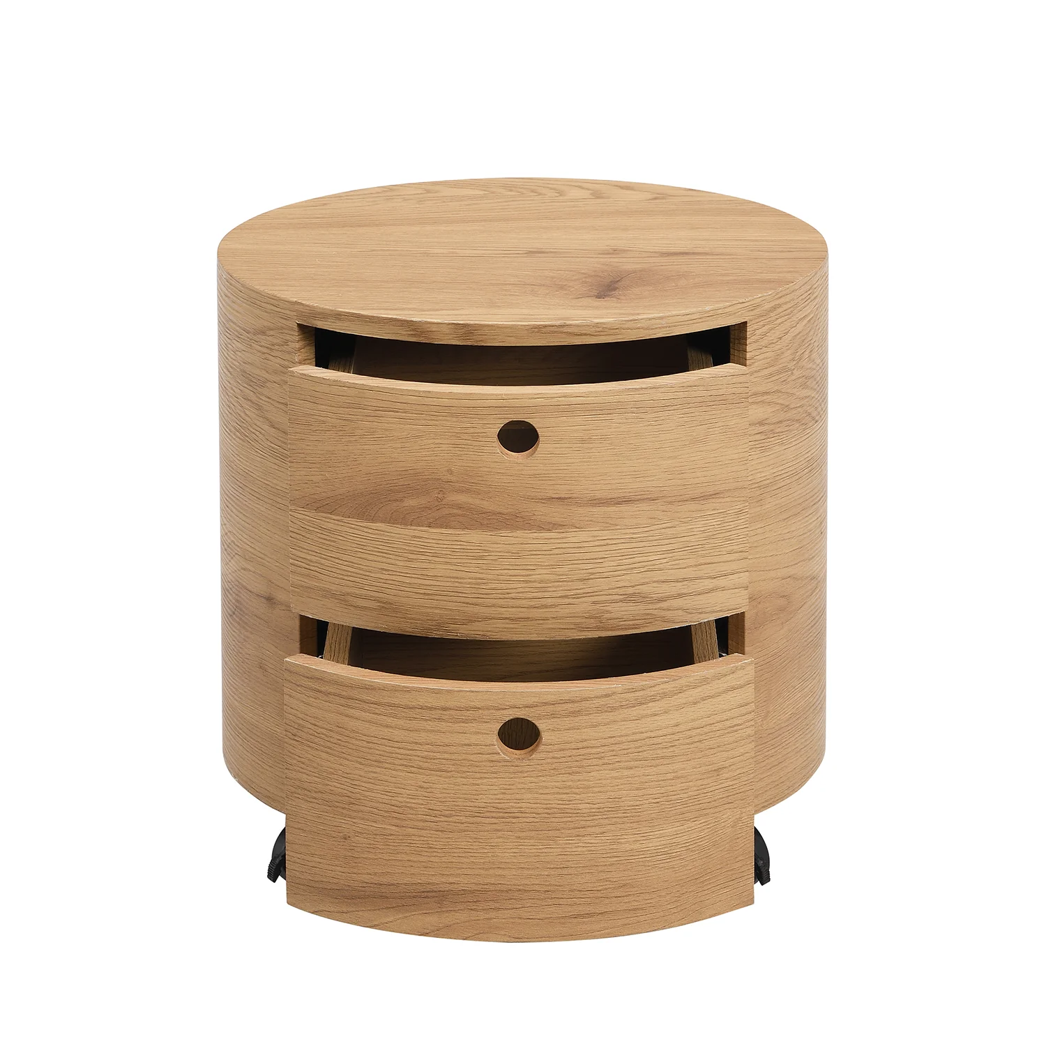 DOLIO Drum Chest Bedside Table, Barrel Side Table with Drawers Oak 2 Drawer - Image 6