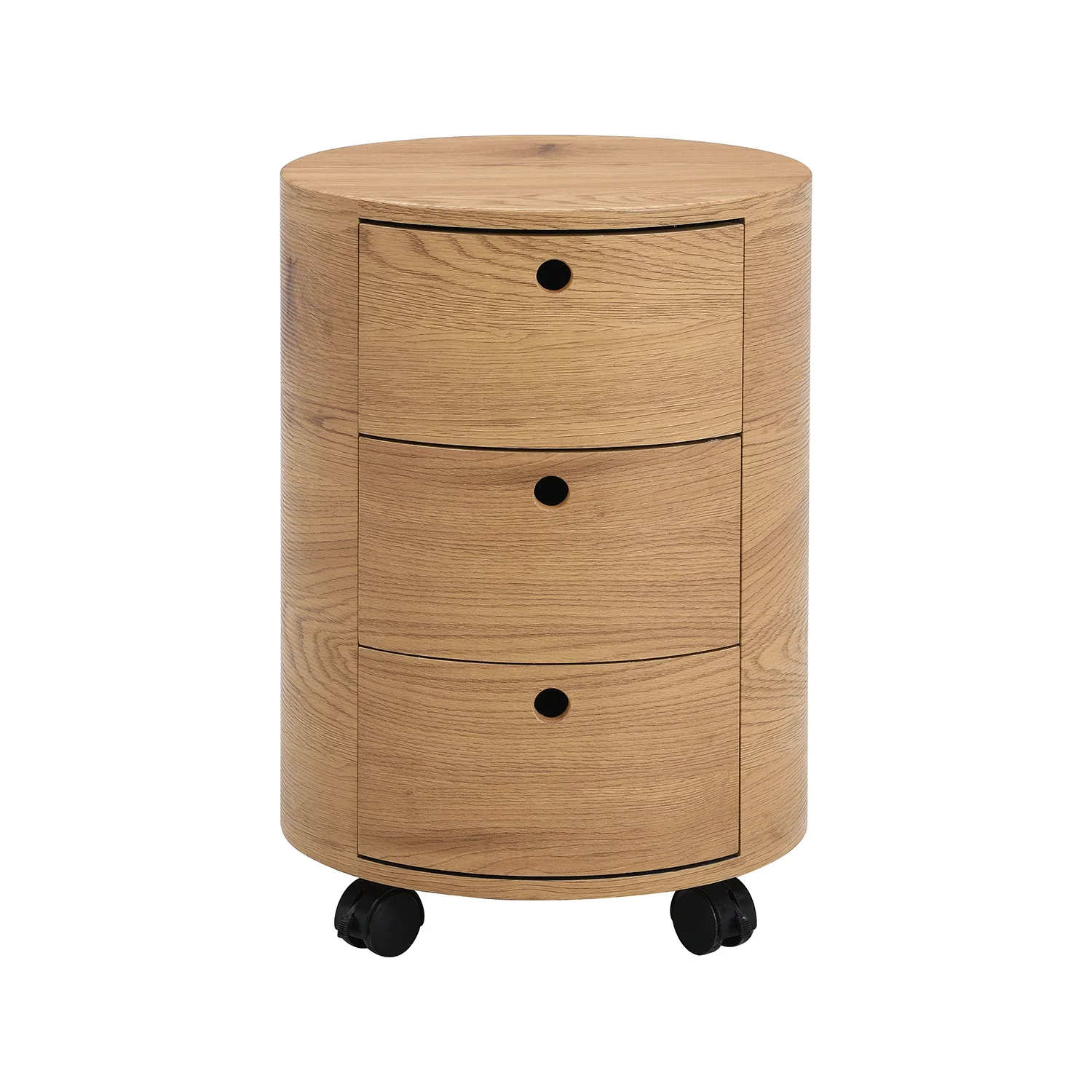 DOLIO Drum Chest Bedside Table, Barrel Side Table with Drawers Oak 3 Drawer - Image 3