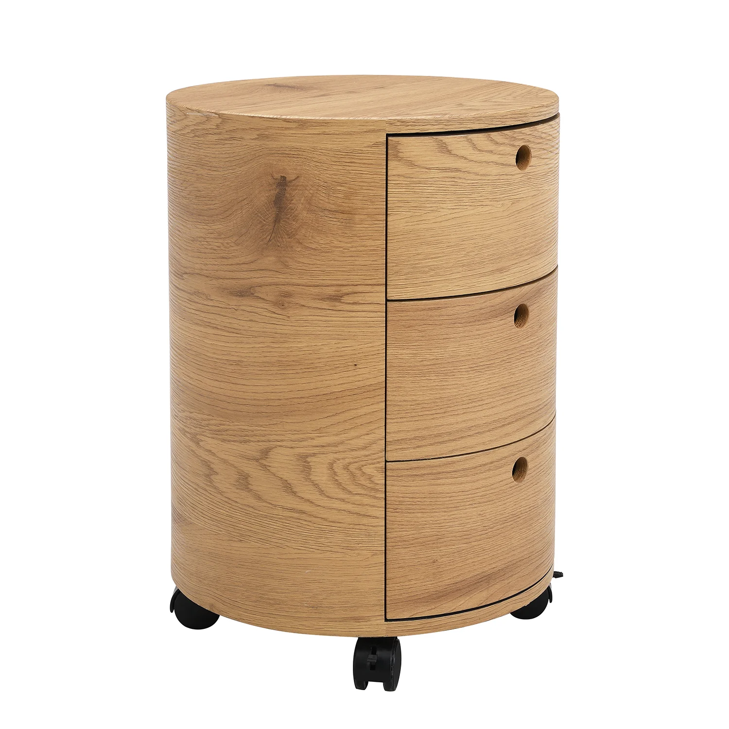 DOLIO Drum Chest Bedside Table, Barrel Side Table with Drawers Oak 3 Drawer - Image 4