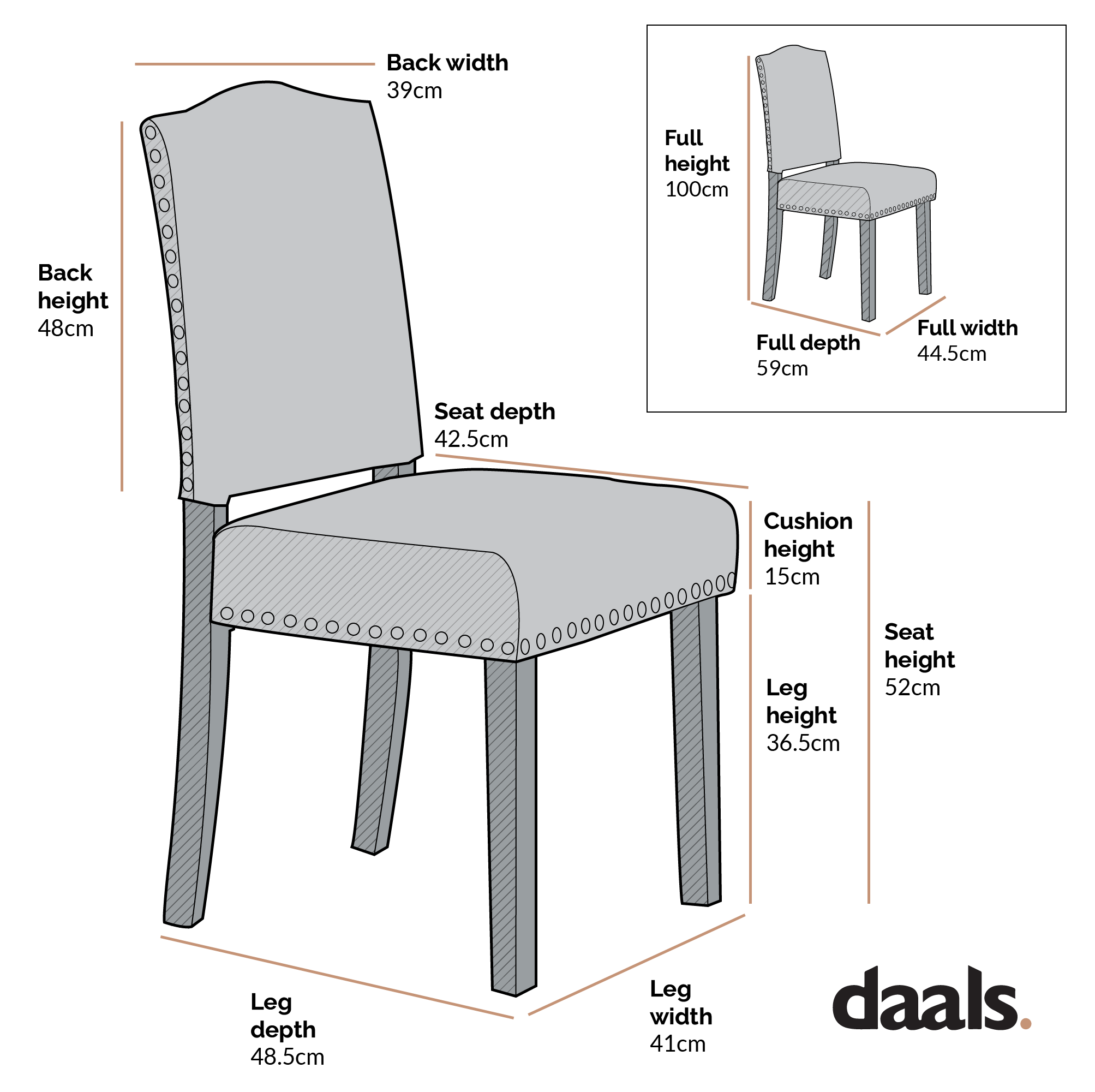 Draycott Set of 2 Grey Fabric Dining Chairs - Image 4