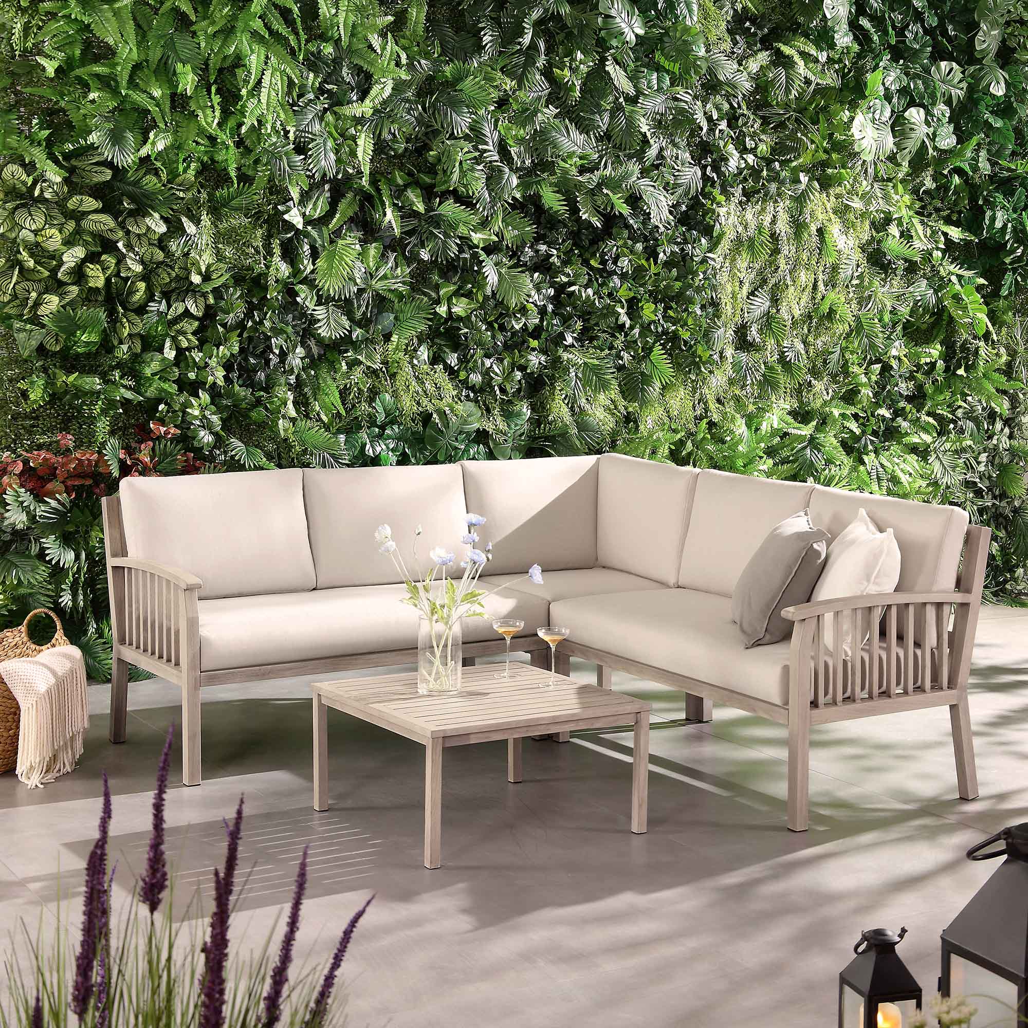 Earlswood Aluminium Washed Wood Effect Corner Sofa Set with Coffee Table - Image 3