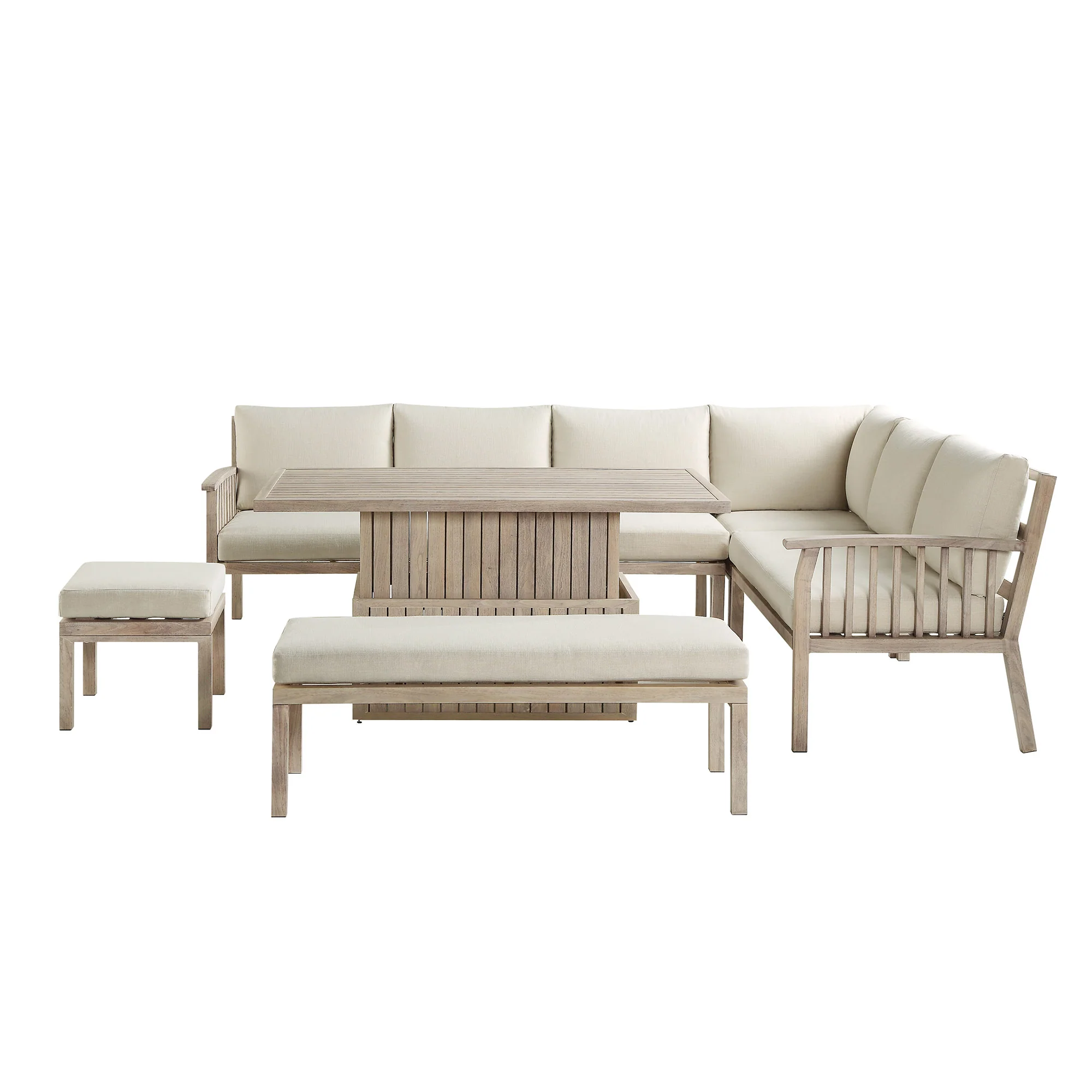 Earlswood Aluminium Washed Wood Effect Large Corner Sofa Set with Rising Table - Image 7
