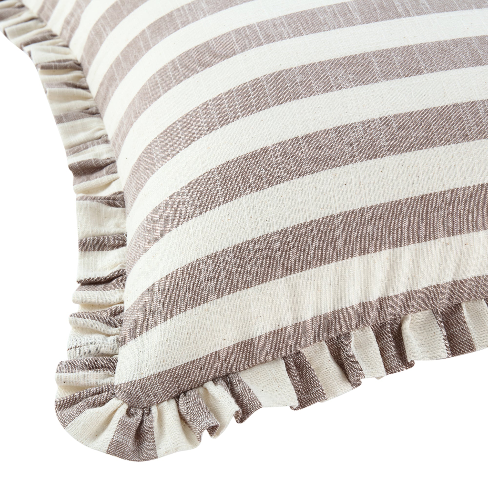 Edith Reversible Linen Blend Beige Striped Frill Cushion - Image 6